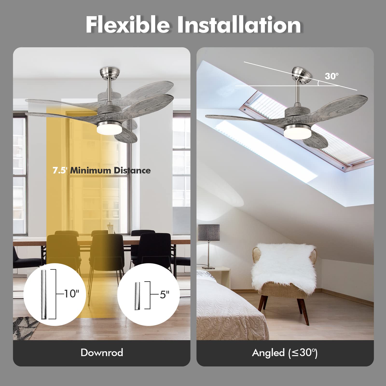 Tangkula 48 Inch Modern Ceiling Fan with LED Light & Remote Control - 6 Speed Reversible DC Motor, Ultra Quiet, 8H Timer - Perfect for Living Room, Bedroom, Office & Patio (Nickel Finish)