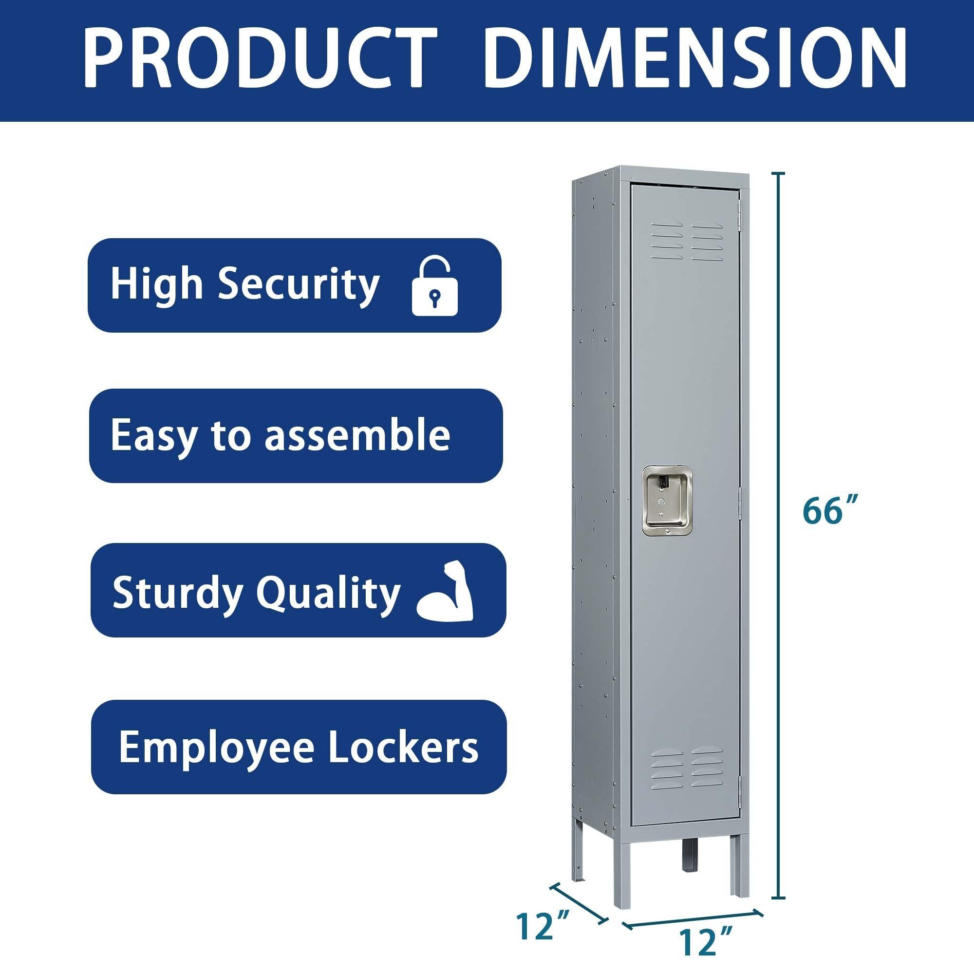 66H Gray Metal Storage Locker with Lock - Secure Cabinet for Home, Gym, Office, School & Garage - Perfect for Employee Storage, Sports Equipment & Organization