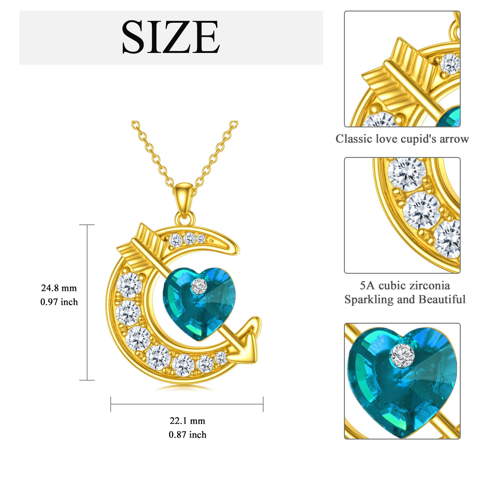 OCJ Sterling Silver Moon Birthstone Pendant Necklace for Women - Classic Love Arrow Crystal Jewelry with Birthstone | Perfect Birthday, Christmas Gift for Her, Daughter, Teens | Elegant Everyday Wear & Special Occasion Jewelry