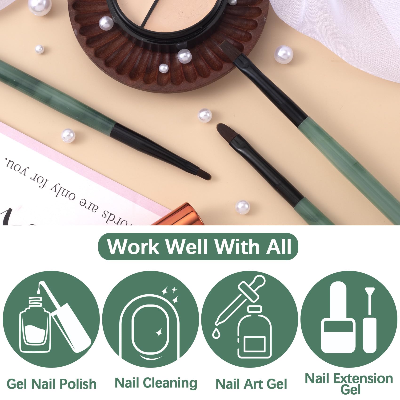 3PCS Green Nail Clean Up Brushes - Acetone Resistant Nail Art Polish Remover Pens for Manicure, Correct Polish Mistakes on Cuticles | Perfect for DIY Nail Art, Salon Professionals & Home Use