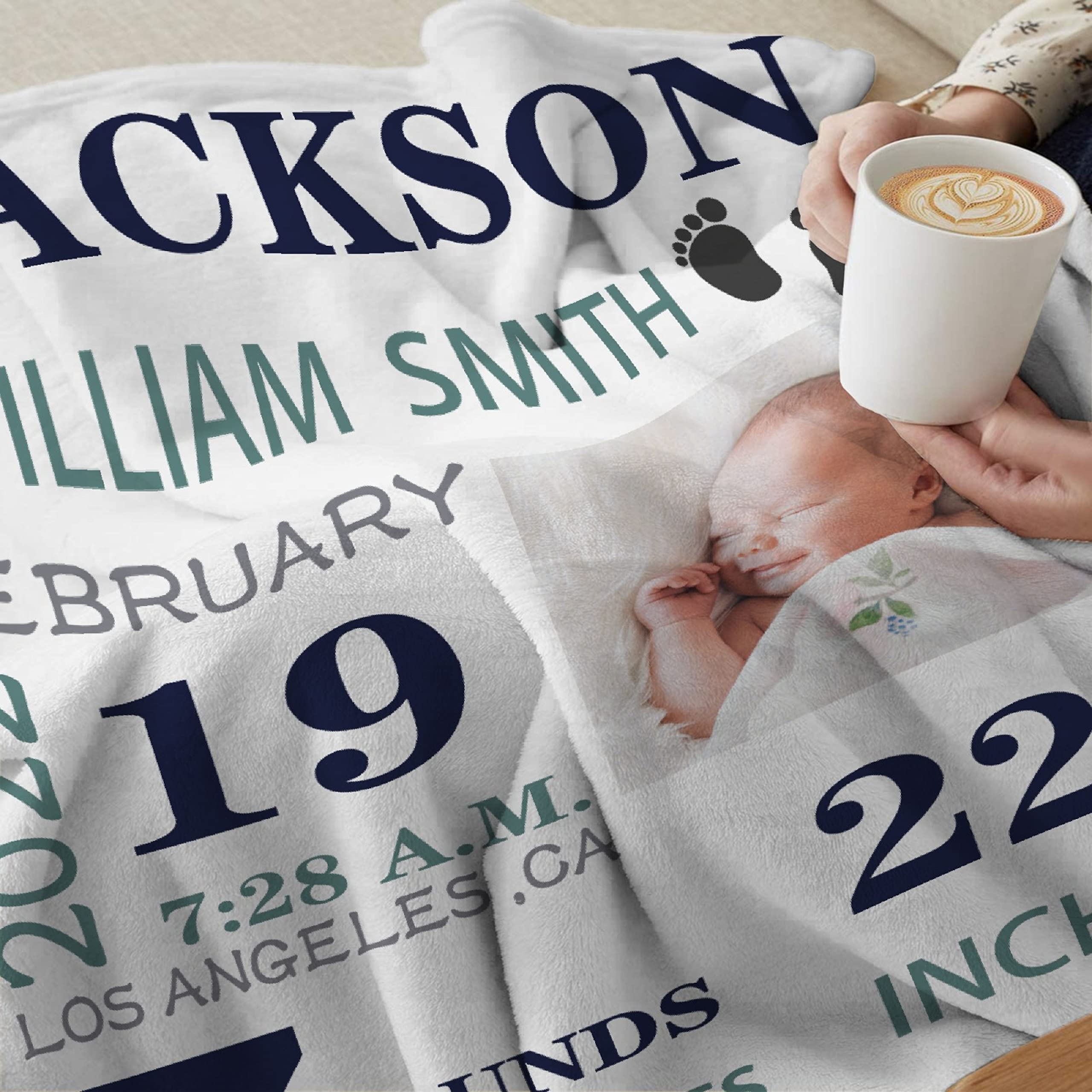 Personalized Baby Blanket with Custom Name, Birth Date & Time - 120