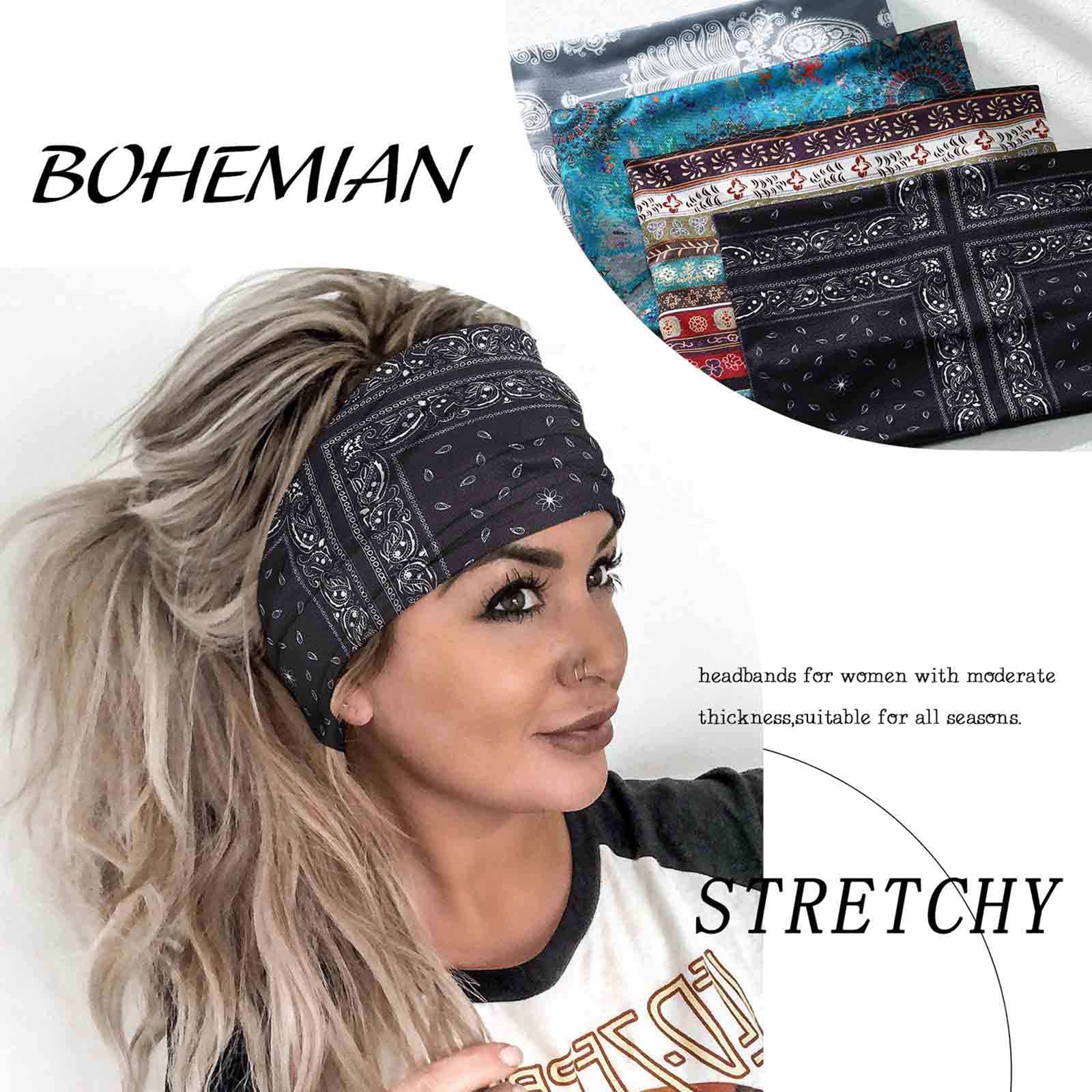 Olbye Wide Headbands for Women - Boho Yoga Headbands, Workout Running Sweatbands, Stylish Hair Accessories (Pack of 4) - Perfect for Gym, Yoga, Running & Everyday Fashion
