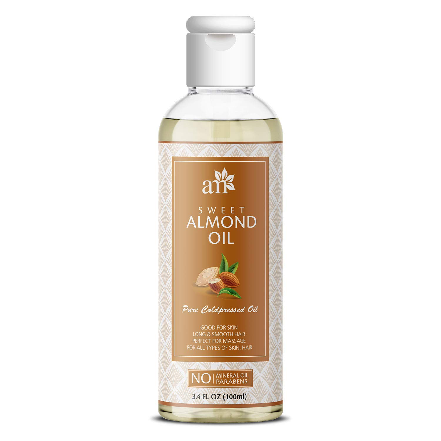 100% Pure Cold Pressed Sweet Almond Oil for Hair Growth, Skin Moisturizing & Under Eye Care - 100ml AromaMusk Hair Oil | Perfect for Scalp Massage, DIY Beauty Treatments & Nighttime Skincare Routine