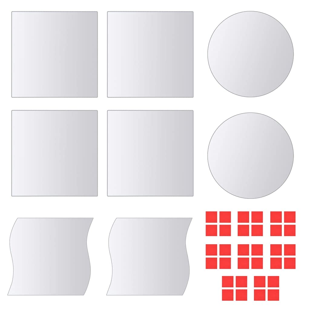 16-Piece Multi-Shape Mirror Tiles Set - Flexible Self-Adhesive Plastic Wall Mirrors for Home Decor, Bathroom, Bedroom & DIY Projects - Shatterproof Decorative Mirror Stickers (12