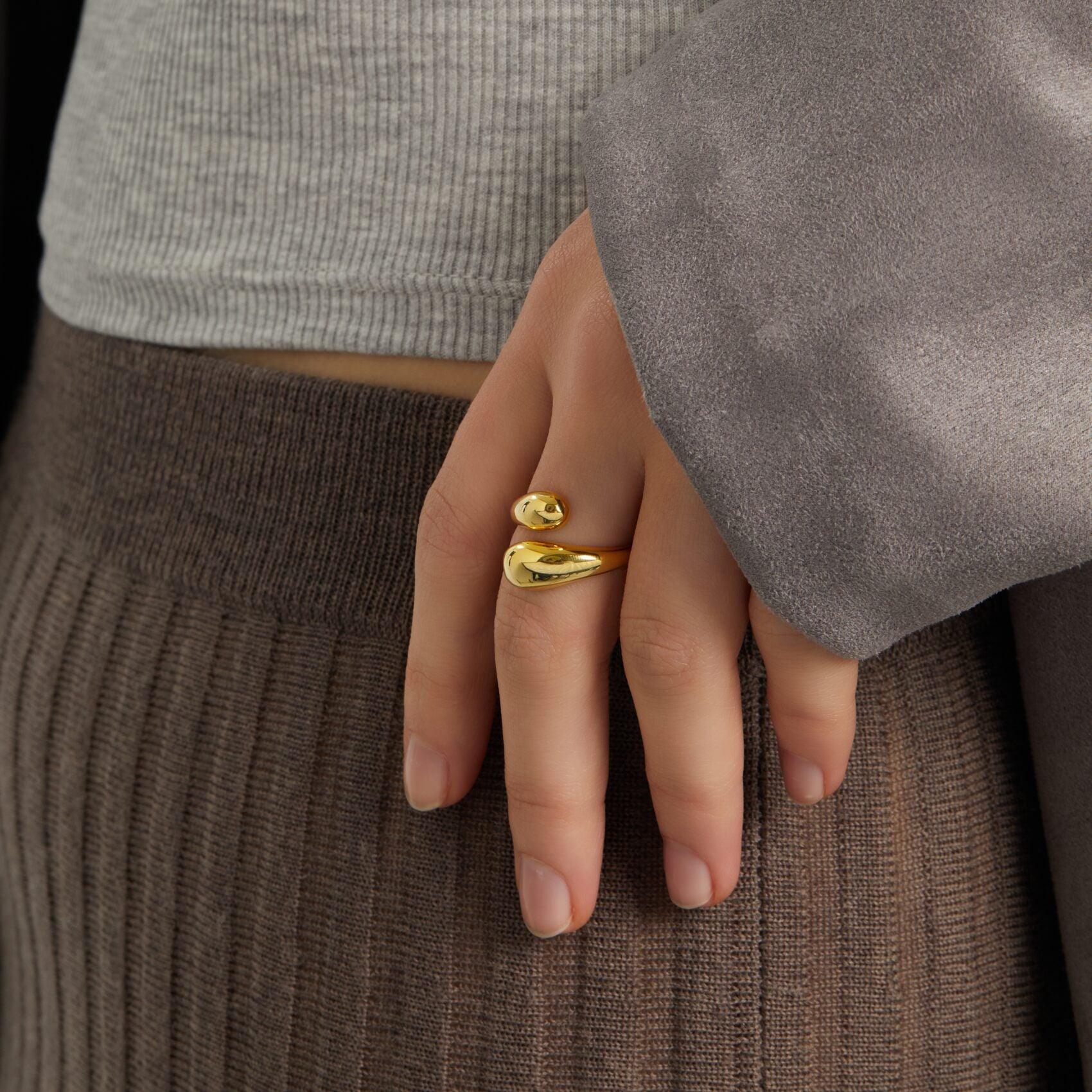 Two Tone Gold and Silver Wave Thumb Ring for Men and Women | Trendy Stackable Jewelry | Perfect for Casual Wear, Parties, and Gifts | JDR355