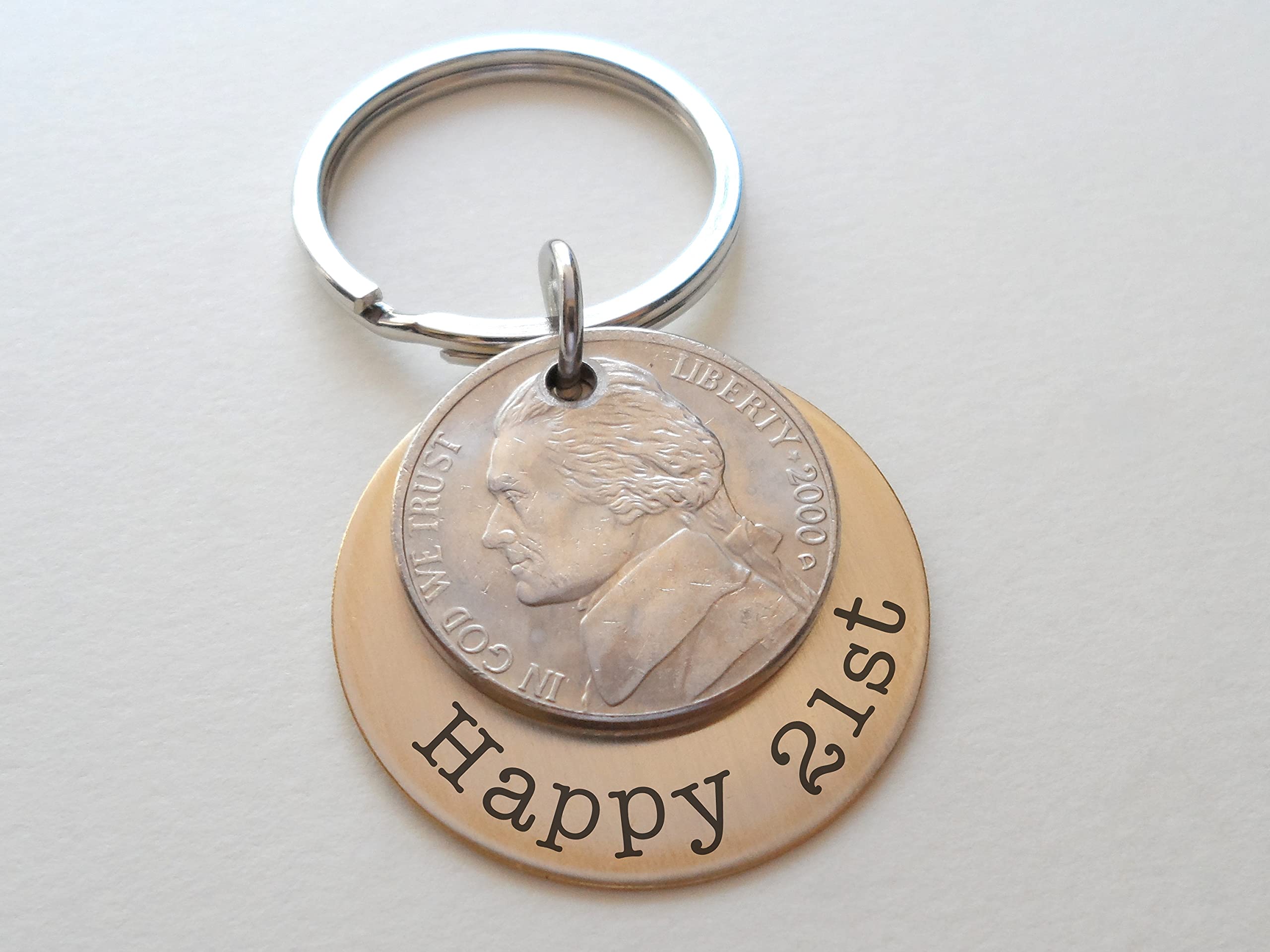 Personalized Engraved Brass Disc Keychain with Nickel Plating - Custom Anniversary Gift for 21 Years - Perfect for Couples, Groomsmen & Corporate Events