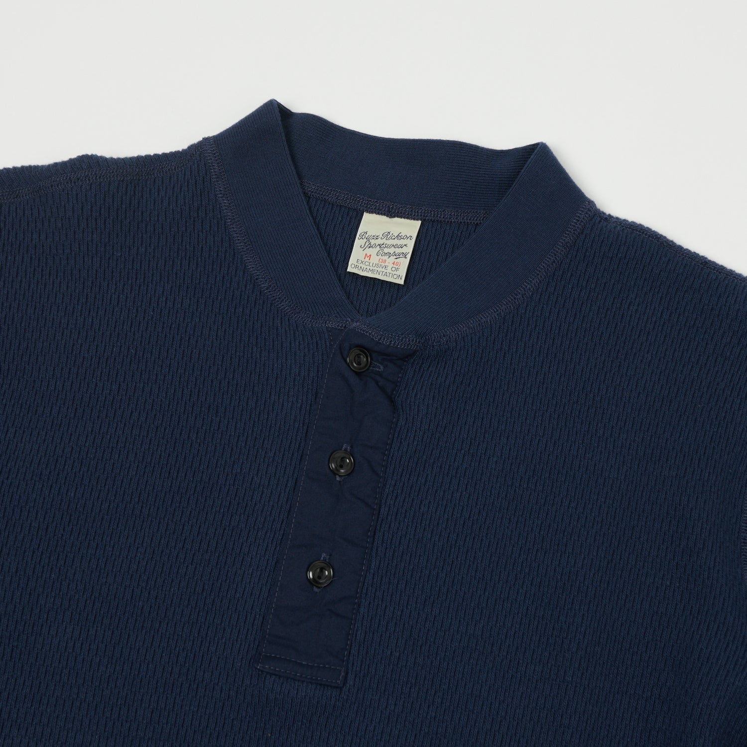 Buzz Rickson's Long Sleeve Thermal Henley Shirt - Navy Blue | Men's Warm Winter Layering Top for Outdoor Activities & Casual Wear