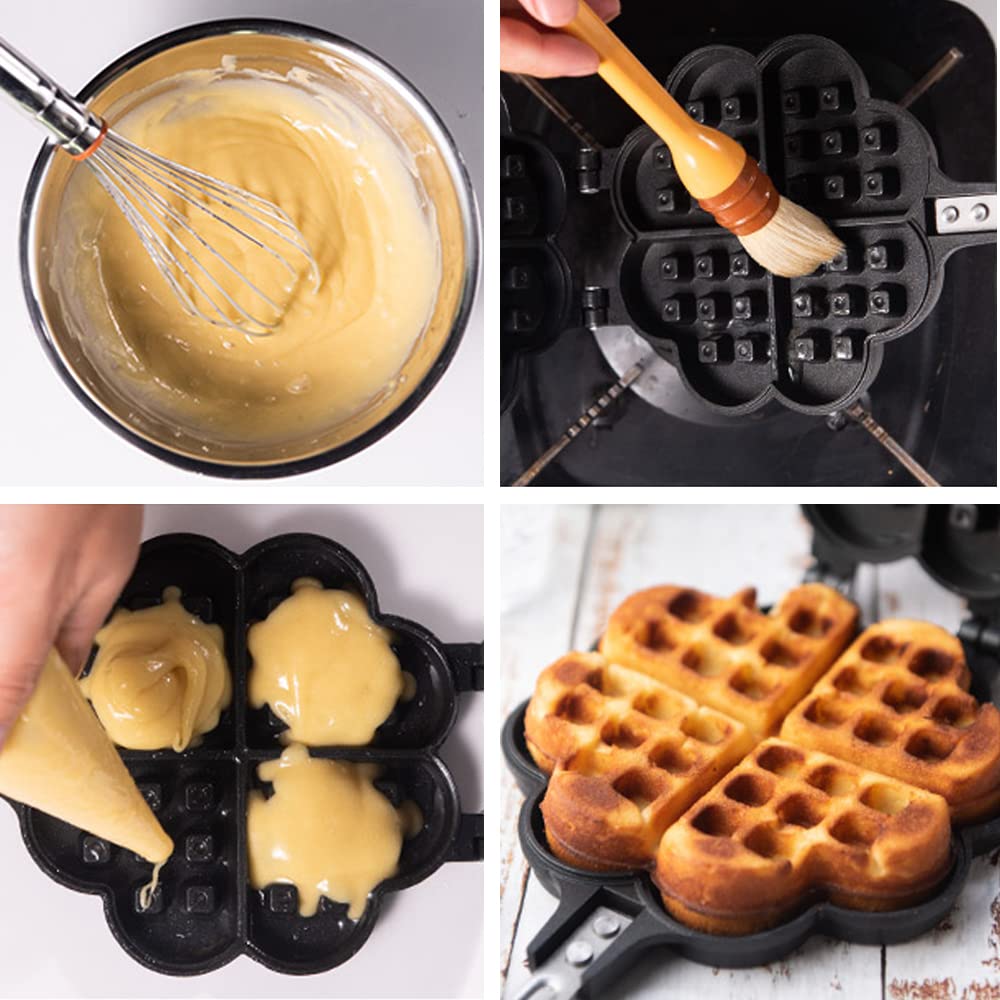 TAMUME Belgian Waffle Maker - 4 Heart-Shaped Non-Stick Aluminum Waffle Iron for Breakfast, Brunch & Romantic Dates - Perfect for Valentine's Day & Family Gatherings