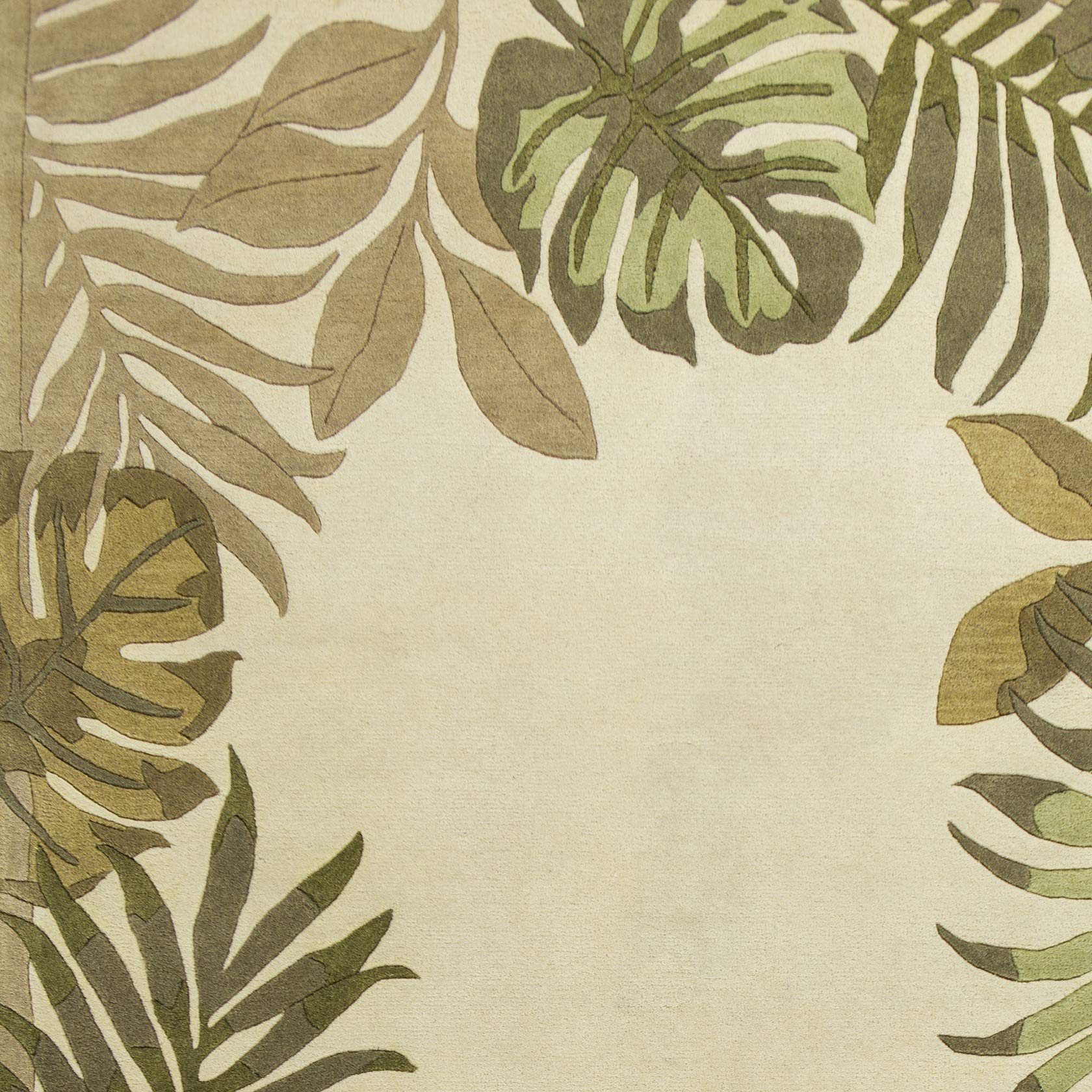 HomeRoots 2' x 4' Ivory Leaves Bordered Wool Area Rug - Soft & Durable Living Room Carpet for Bedroom, Office & Home Decor