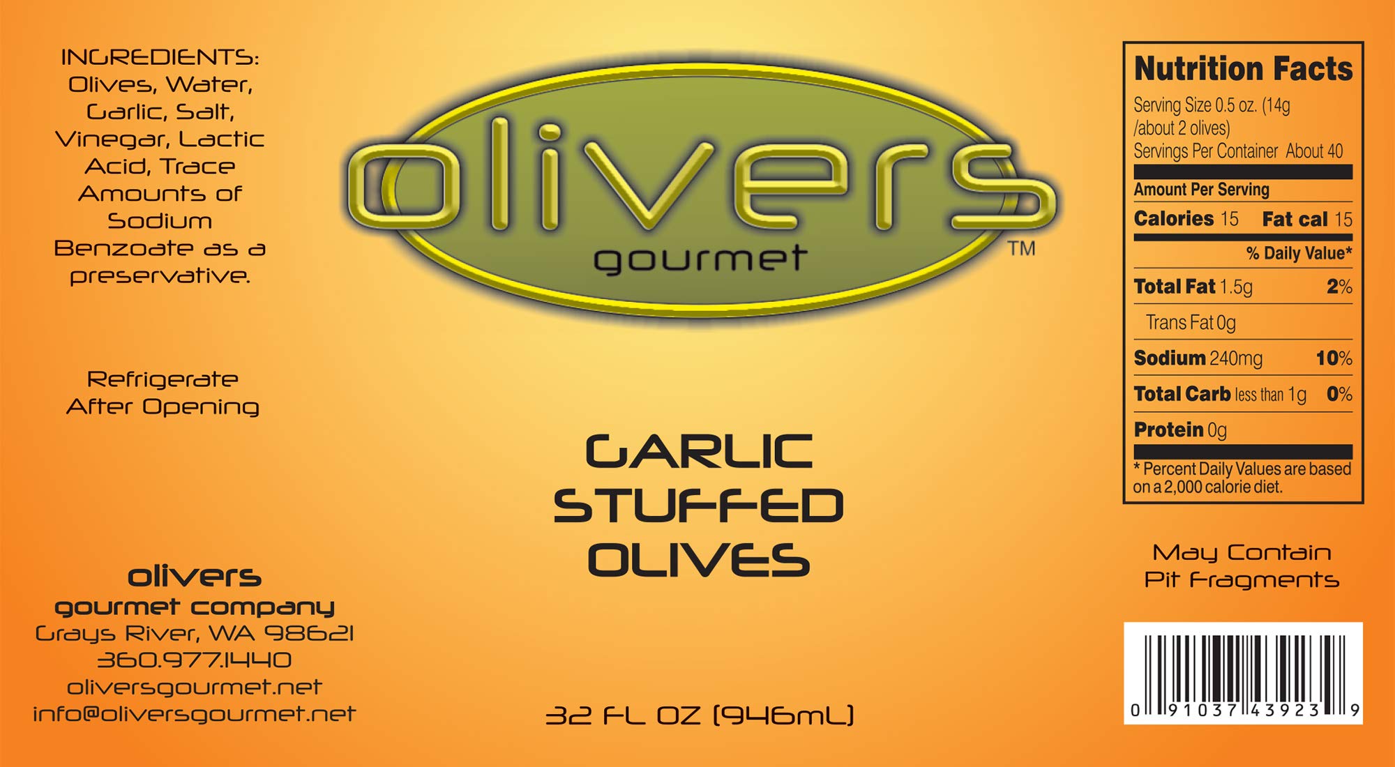 Olivers Gourmet Garlic Stuffed Green Olives - 32 oz Jar (907g) | Premium Mediterranean Snack | Perfect for Charcuterie Boards, Cocktails & Italian Cooking