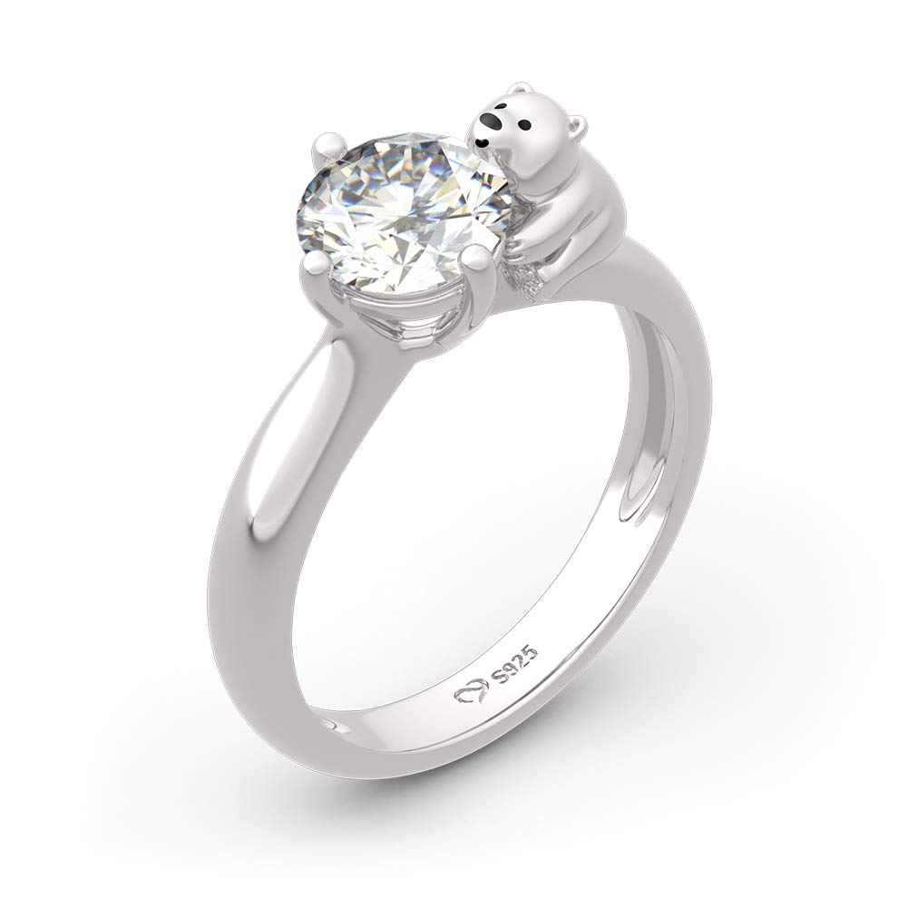 Jeulia Polar Bear Inspired Sterling Silver Ring - Round Cut Engagement Ring for Women, Anniversary & Birthday Gift for Wife/Girlfriend with Jewelry Box - Perfect for Proposals, Weddings & Special Occasions