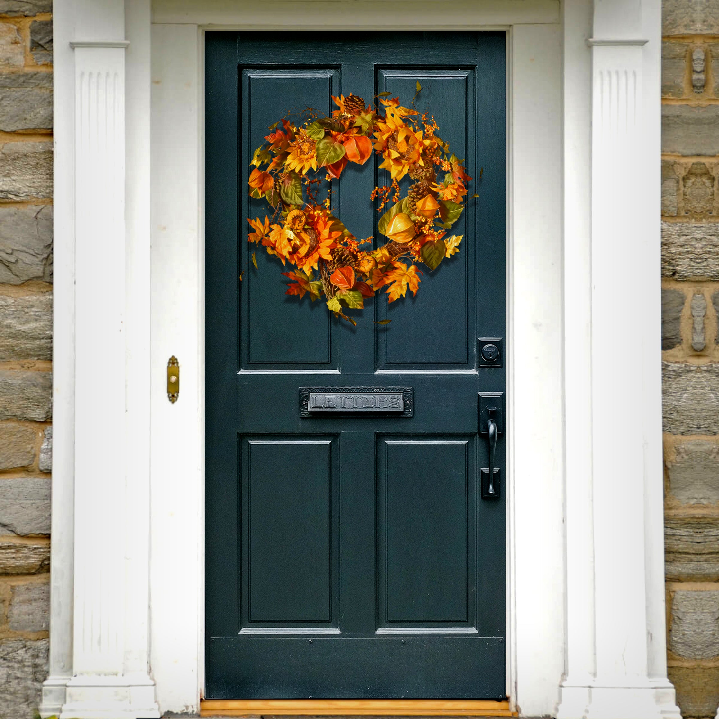 25 Inch Autumn Wreath with Sunflowers, Pinecones & Berries - Rustic Fall Door Decor for Thanksgiving, Harvest Season Home Decoration