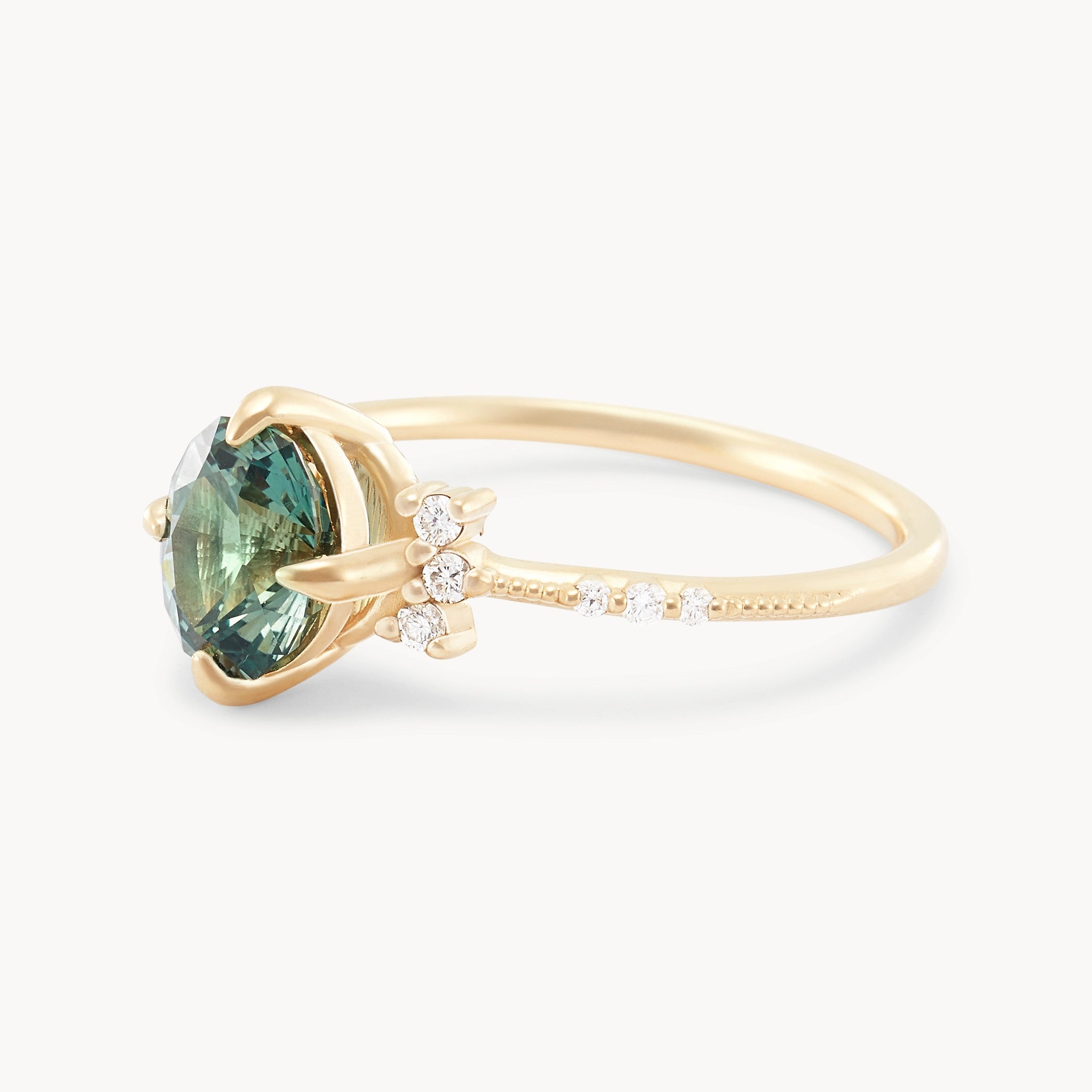 Unique Celestial Bloom 14K Yellow Gold Ring with Green Sapphire - Perfect for Weddings, Anniversaries & Special Occasions