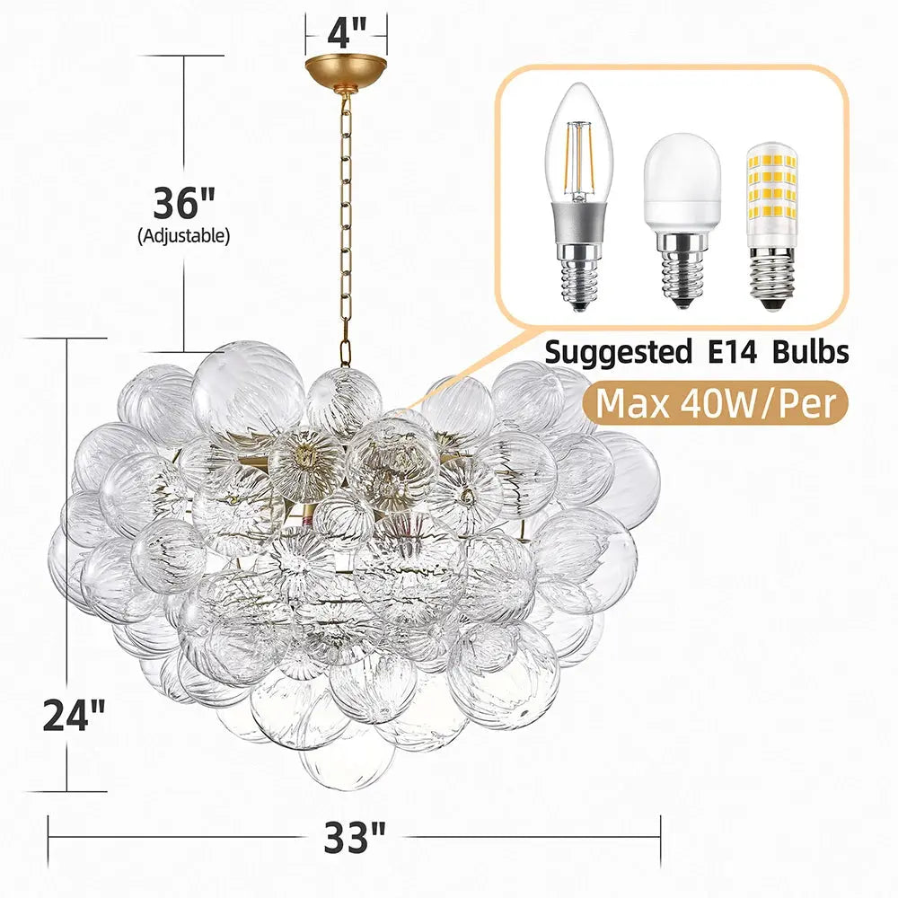 Talia Style Bubble Chandelier - Small/Medium/Large Sizes - Elegant Crystal Ceiling Light Fixture for Dining Room, Bedroom & Living Room Decor