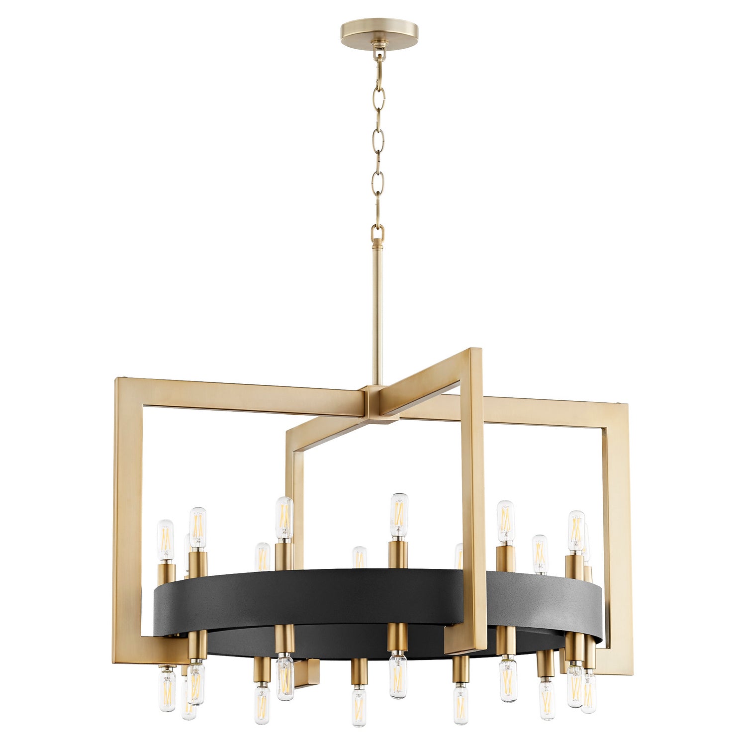 24-Light Chandelier in Noir & Aged Brass Finish - Elegant Dining Room Lighting for Modern Home Decor