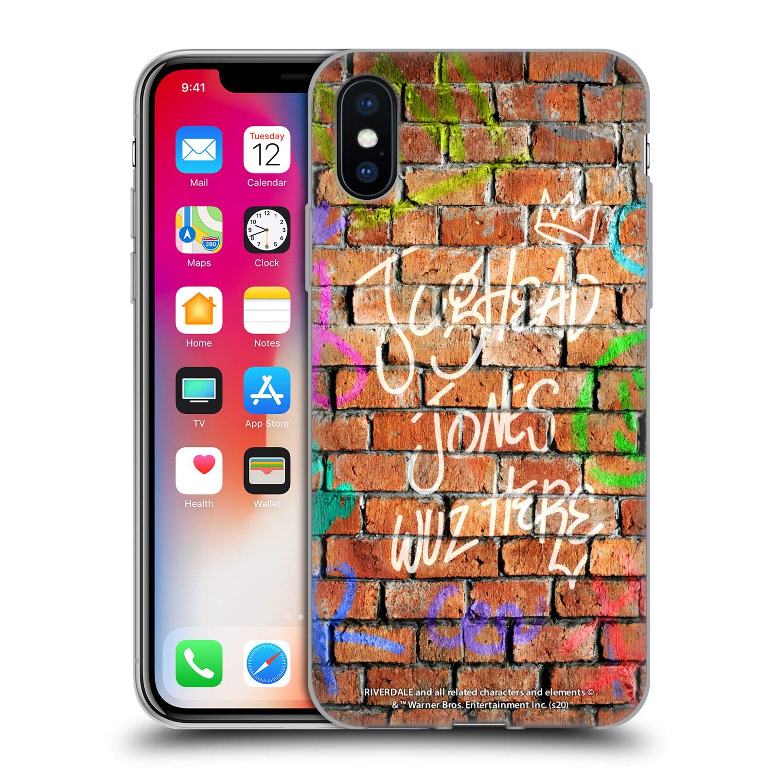 Official Riverdale Jughead Jones Soft Gel Case for iPhone X/Xs - Licensed Jughead Wuz Here Brick Wall Design by Head Case Designs | Perfect for Fans & Show Merchandise Collectors
