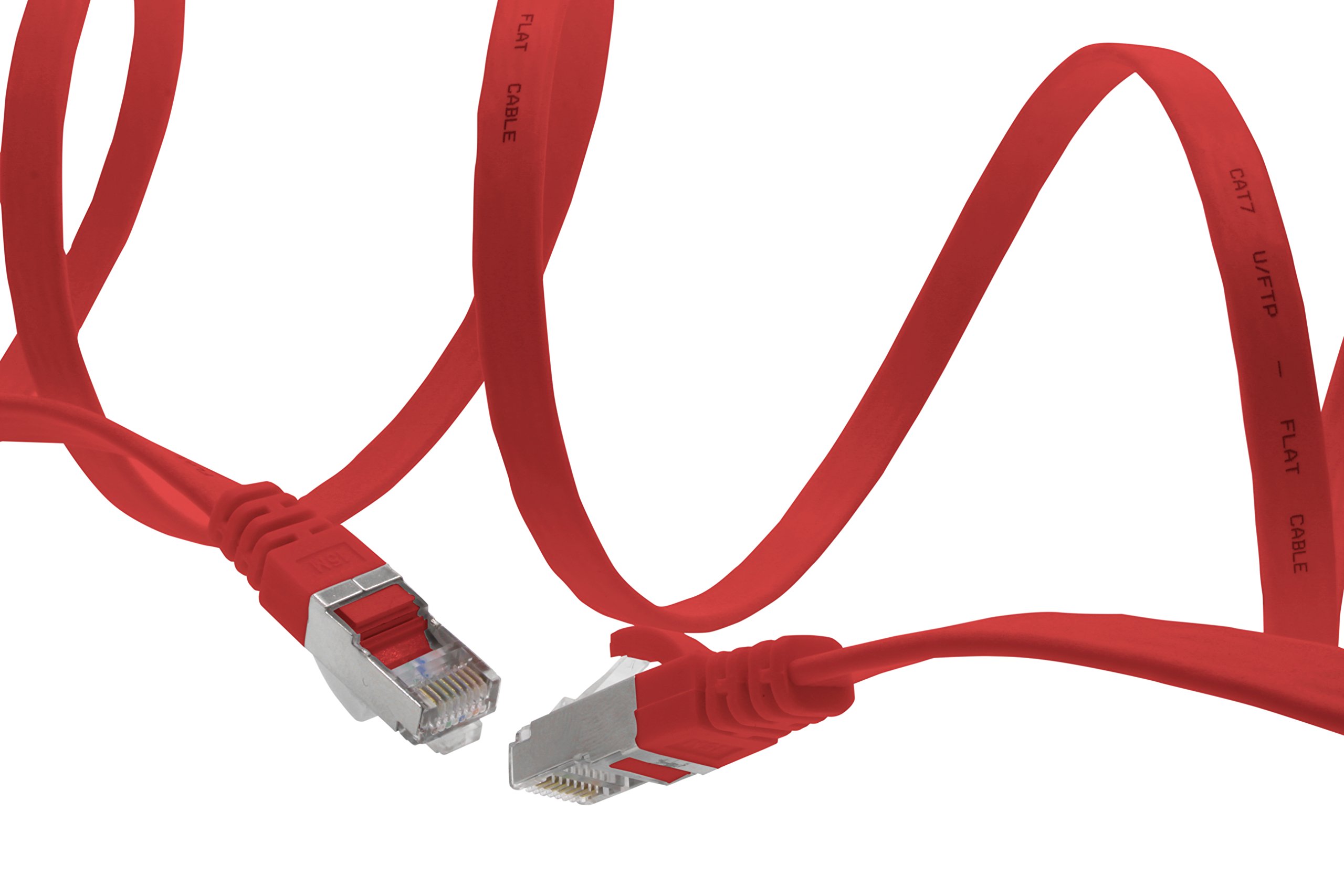 0.5m Red Cat7 Flat Ethernet Cable - Pack of 5, 10Gbps High-Speed Gigabit LAN Network Cable, Slim RJ45 Patch Cord for Home/Office/Data Center Installation - Perfect for Gaming, Streaming & Server Rooms