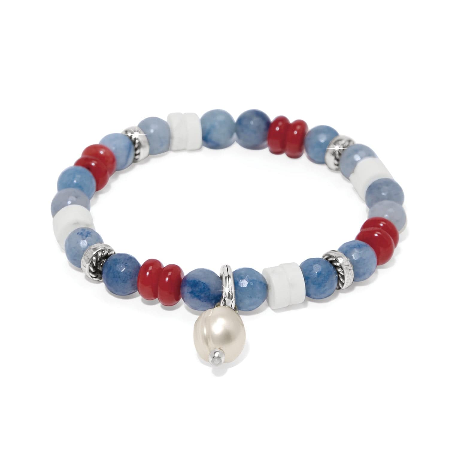 Americana Beach Pearl Charm Stretch Bracelet - Adjustable Beaded Jewelry for Women, Boho Style Handmade Bracelet - Perfect for Summer, Vacation, and Beach Outfits