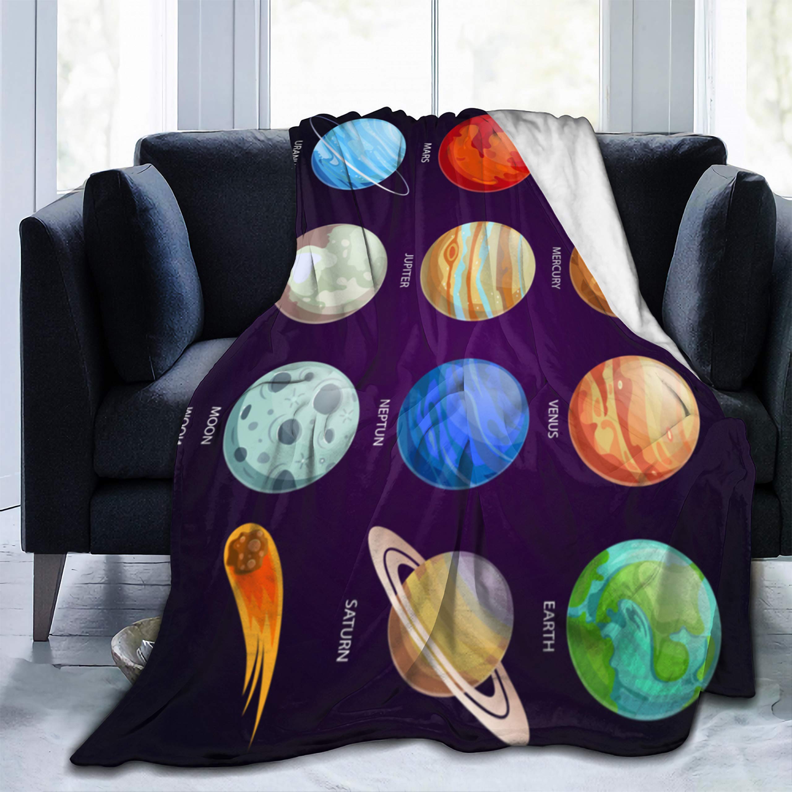Pindola Solar System Planets Throw Blanket - 120x90 Inch Lightweight Soft Cozy Astronomical Blanket for Adults & Kids | Perfect for Stargazing, Bedroom Decor, Sofa Covers & Outdoor Camping