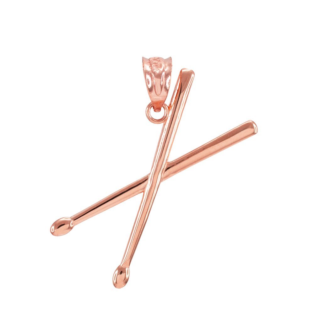10K Rose Gold 3D Drum Sticks Music Charm Pendant - Perfect Gift for Musicians & Music Lovers - Jewelry for Concerts, Performances & Special Occasions