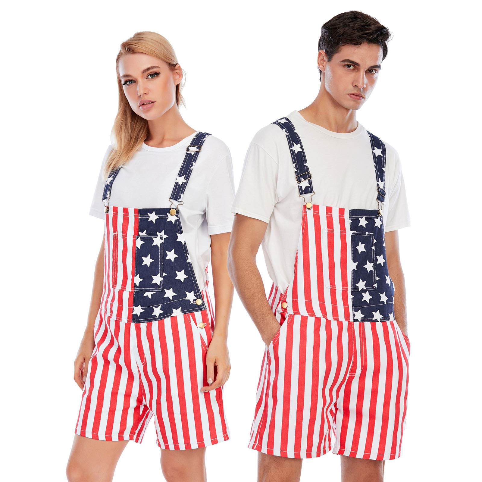 Patriotic American Flag Print Denim Bib Overalls - Unisex One-Piece Jumpsuit for Men & Women | Perfect for 4th of July, BBQ Parties & Casual Outings