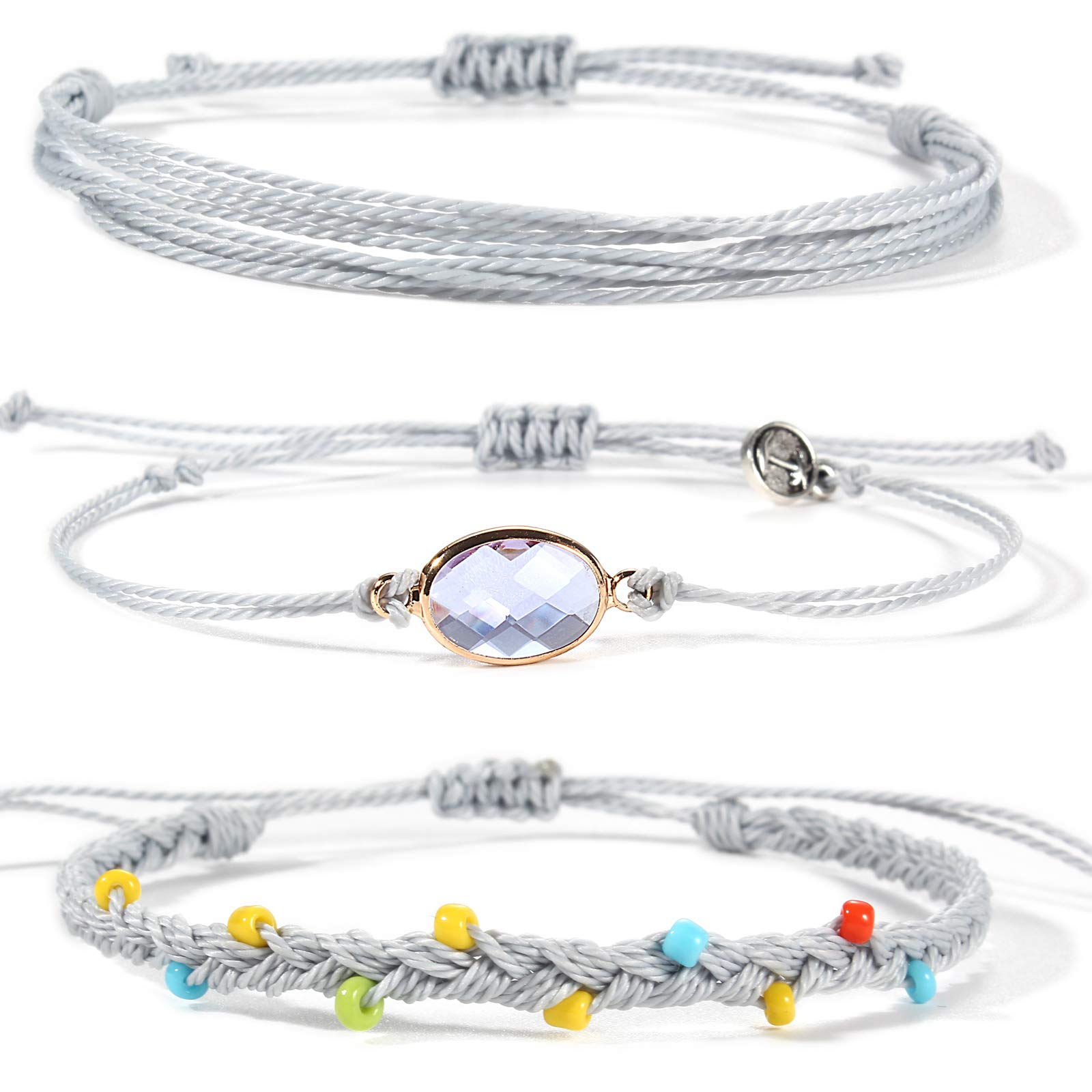 Beaded String Bracelets with Birthstone Charms - Boho Braided Bracelet Set for Women | Waterproof Surfer Jewelry for Beach, Summer & Festival Wear