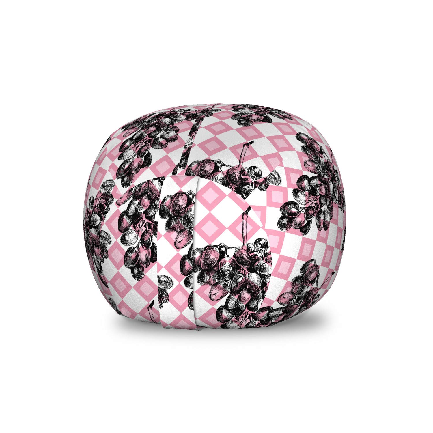Ambesonne Washable Toy Storage Bag Chair - Hand Drawn Grapes Sketch on Checkered Background, Small Size Pink & Grey - Perfect for Kids' Room, Stuffed Animal Organizer, Playroom Decor & Nursery Storage Solution