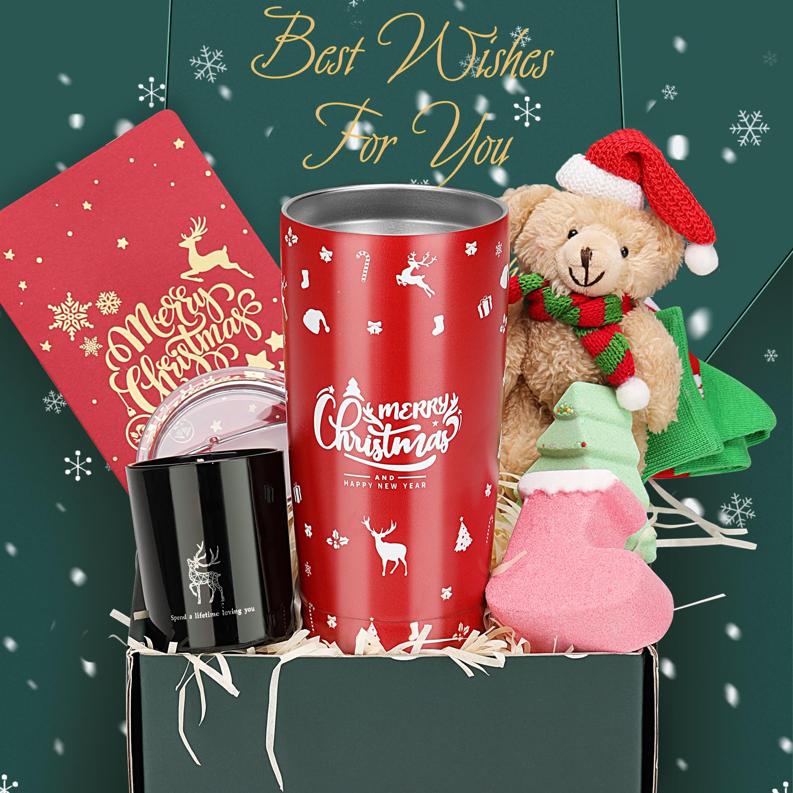 7Pcs Christmas Gift Set for Women - Holiday Tumbler & Relaxing Spa Basket, Perfect Xmas & New Year Gifts for Mom, Grandma, Sister, Wife, Teacher & Friend | Great for Office Parties, Secret Santa & Holiday Celebrations