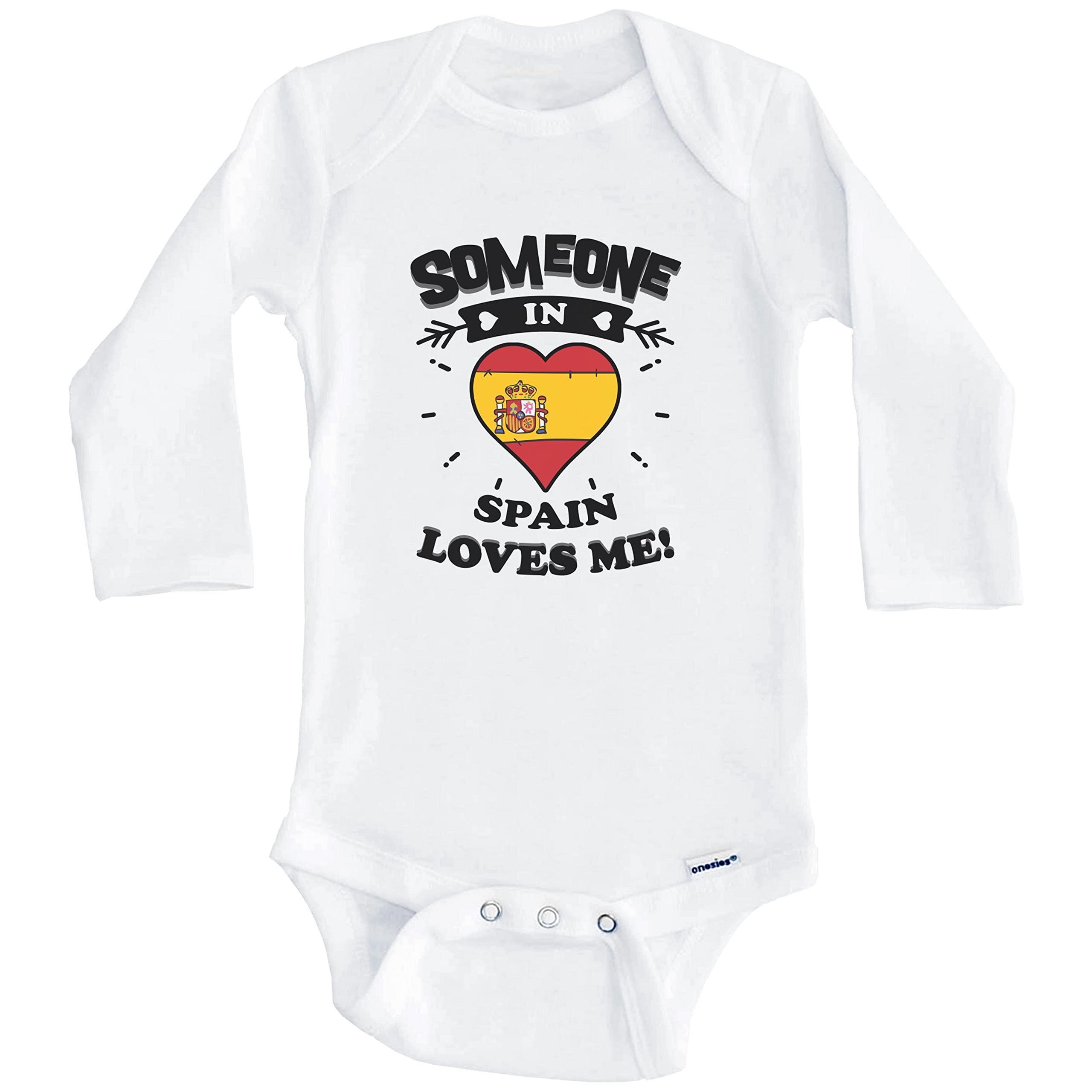 Someone in Spain Loves Me Spanish Heart Print Baby Bodysuit - Long Sleeve One-Piece Outfit for Newborns & Infants | Perfect for Family Photos, Holidays & Special Occasions