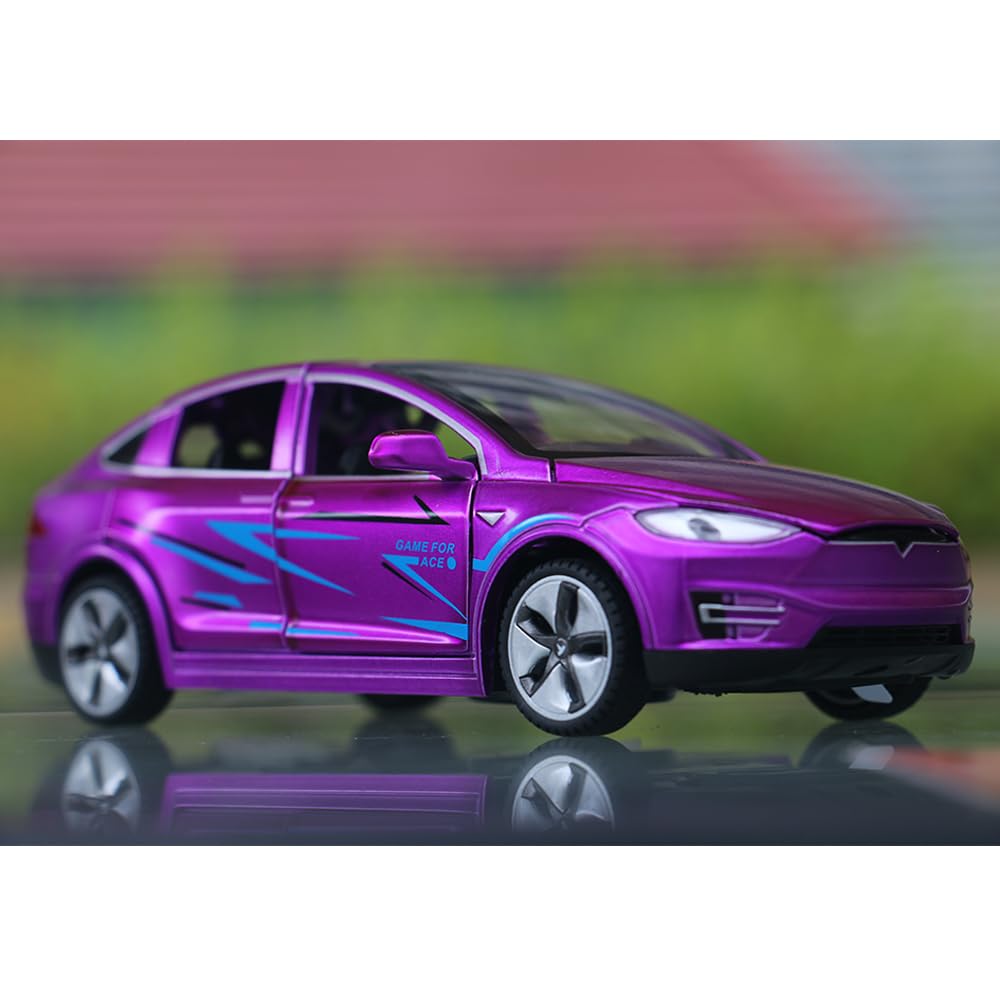 1:32 Scale Alloy Diecast Pull Back Car Model X with Lights & Sound - Mini Electronic Toy Vehicles for Kids, Collectors & Car Lovers (Purple) - Perfect for Birthday Gifts, Playtime & Display Collection