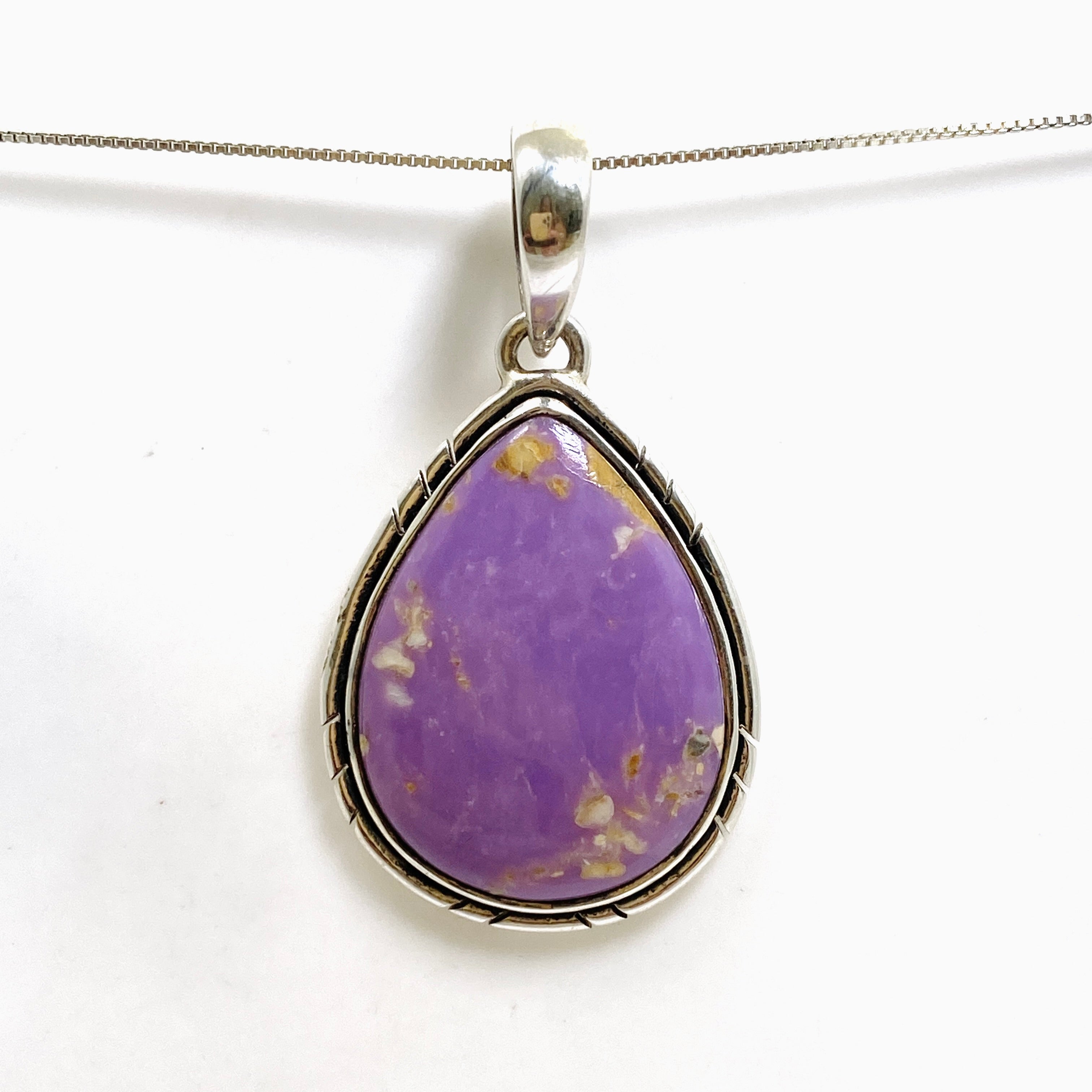 Natural Phosphosiderite Teardrop Cabochon Pendant in Sterling Silver Setting - Unique Handmade Jewelry for Women - Perfect for Boho Style, Gift Giving & Special Occasions