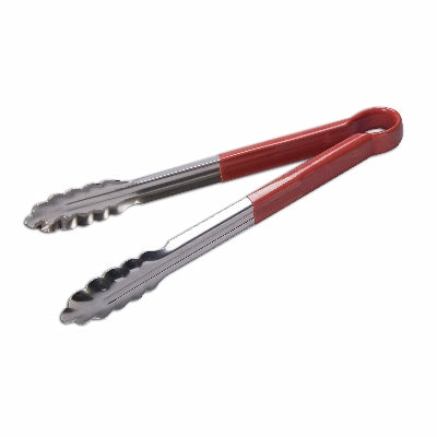 Premium 12-Inch Coated Utility Tongs - Non-Slip Heat Resistant Kitchen Tongs for Cooking, Grilling & Serving - Red Culinary Essentials (Model 859295) - Perfect for BBQ, Salad Tossing & Pasta Handling