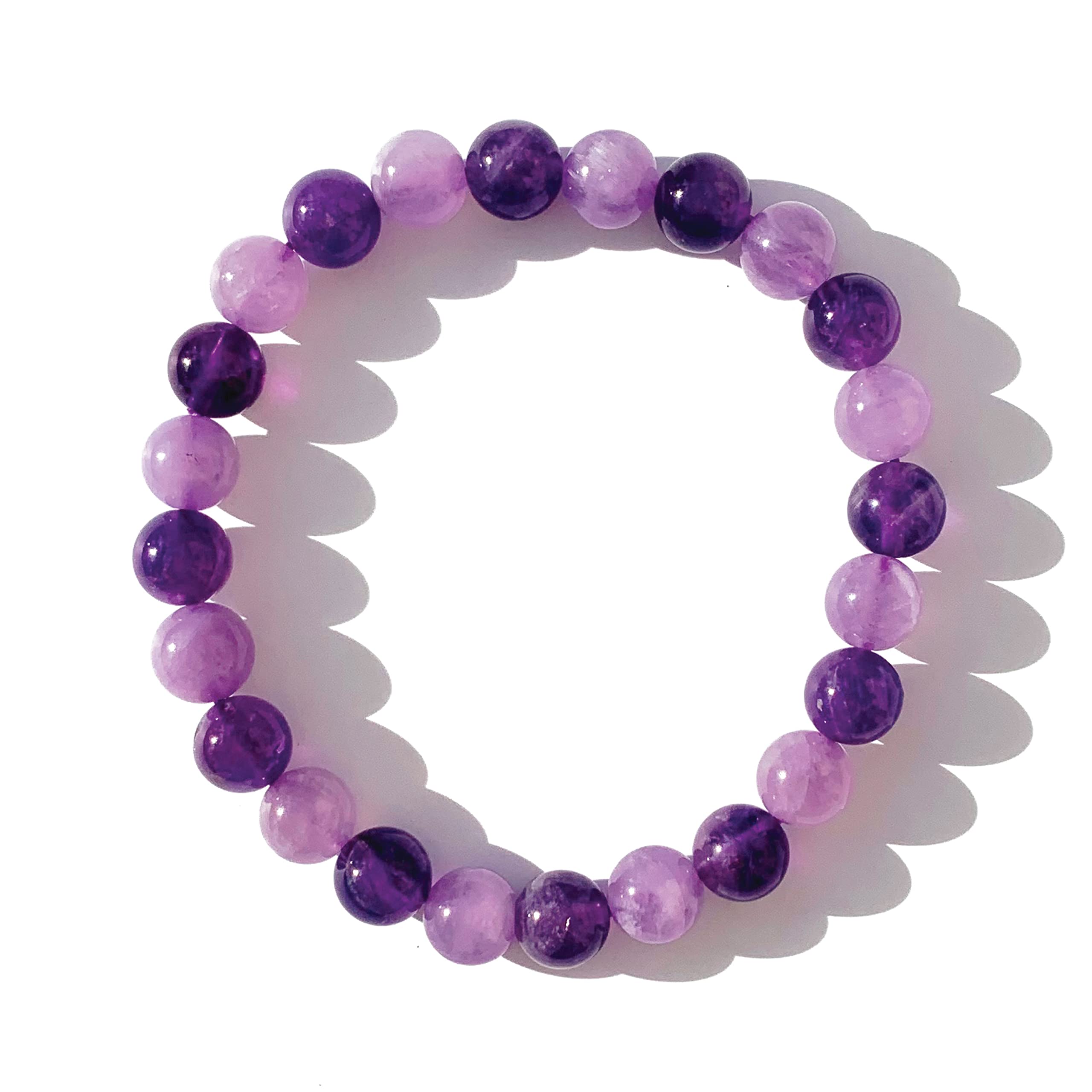 Handmade Stretch Bracelets with Natural Gemstones - Amethyst, Citrine, Rose Quartz, Crystal Quartz, Moonstone, Peridot & Tiger Eye | Adjustable Beaded Bracelet for Women & Men | Perfect for Yoga, Meditation, Gifts & Everyday Wear (Dark + Light Amethyst)