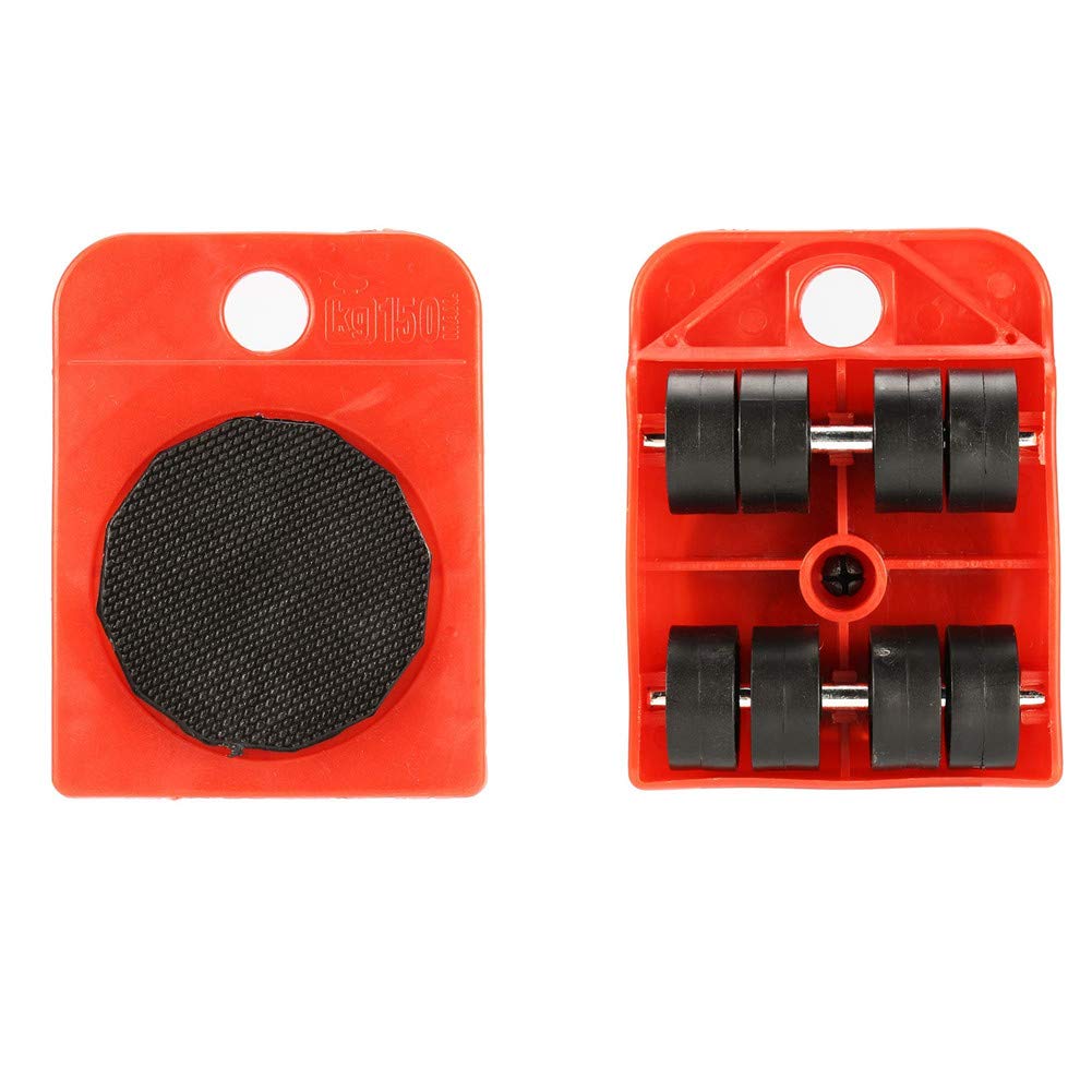 Heavy Duty Furniture Lifter Set - 1 Lifting Rod & 4 Moving Rollers for Appliances, Couches, Beds - Durable Home & Office Moving Tools (Red) - Perfect for Moving Heavy Furniture on Hardwood & Carpet Floors