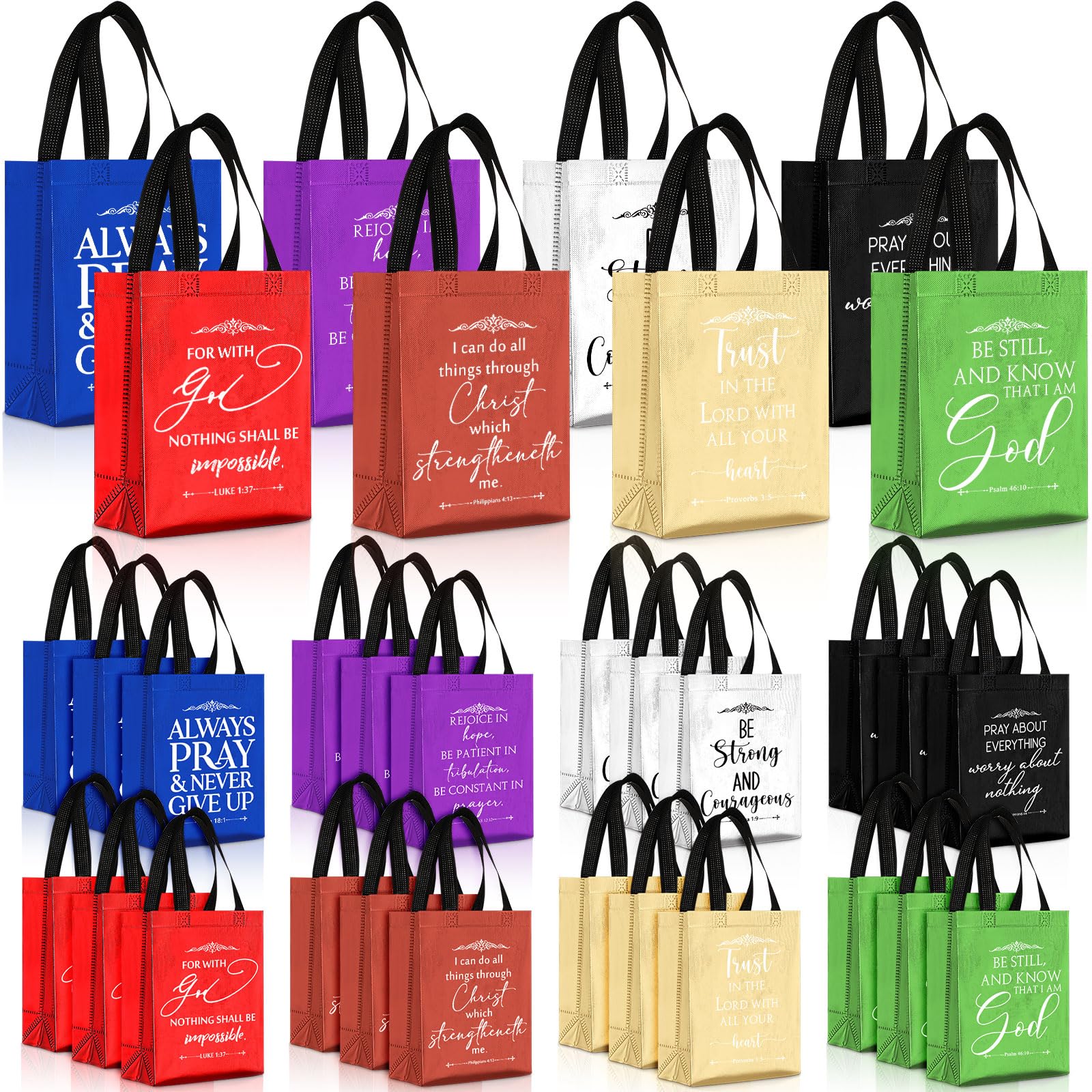 40 Pcs Religious Gift Bags with Handles - 8 Color Bible Verse Non-Woven Reusable Church Favors for Baptism, Easter, Mother's Day & Welcome Visitors - Perfect for Church Events, Sunday School & Christian Party Decorations