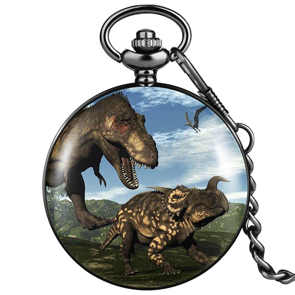 Dinosaur Flip Quartz Pocket Watch - Classic White Dial for Men & Women | Gift for Collectors