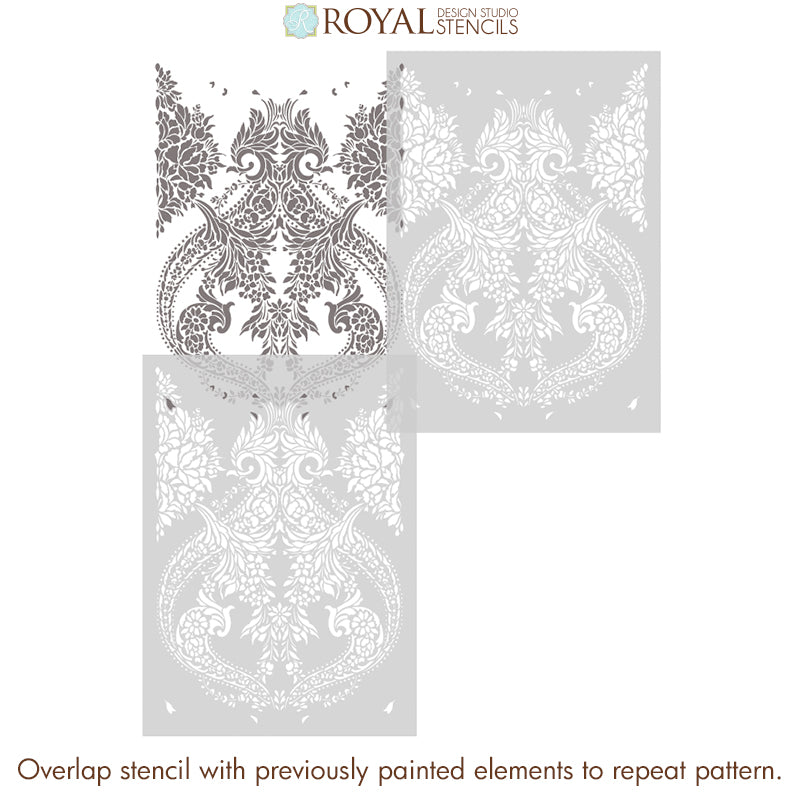 Majestic Medina Damask Wall Stencil - Reusable DIY Painting Template for Home Decor, Bedroom, Living Room, Accent Walls - Perfect for Wall Art, Murals, and Interior Design Projects