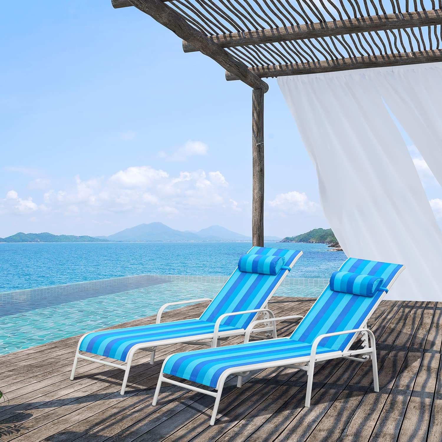 **EROMMY 2-Piece Patio Chaise Lounge Set - Outdoor Reclining Chairs with Adjustable Backrest, Waterproof & UV-Resistant Fabric (Blue) - Perfect for Poolside, Garden, or Backyard Relaxation**