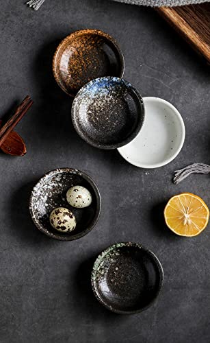 Japanese Style Round Porcelain Side Dish Bowls - Set of 6 Small Soy Sauce Dipping Bowls for Sushi, Dumplings & Asian Cuisine (Blue/Green/Black/White/Brown) - Perfect for Home Dining, Restaurants & Party Appetizers