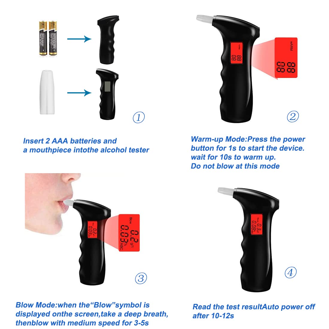 Professional Portable Breathalyzer with Digital LCD Display - Accurate Alcohol Tester for Drivers, Auto Power Off & Sound Alarm, Includes 5 Mouthpieces (Black) | Perfect for Personal Safety, Workplace Testing & Home Use