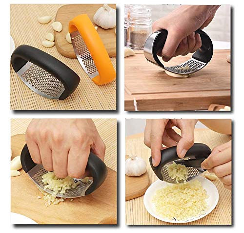 Stainless Steel Garlic Press Rocker - 2-in-1 Multifunctional Garlic Crusher, Chopper, Mincer & Grinder with Silicone Peeler & Cleaning Brush | Perfect for Cooking, Meal Prep & Kitchen Gadgets (Blue)