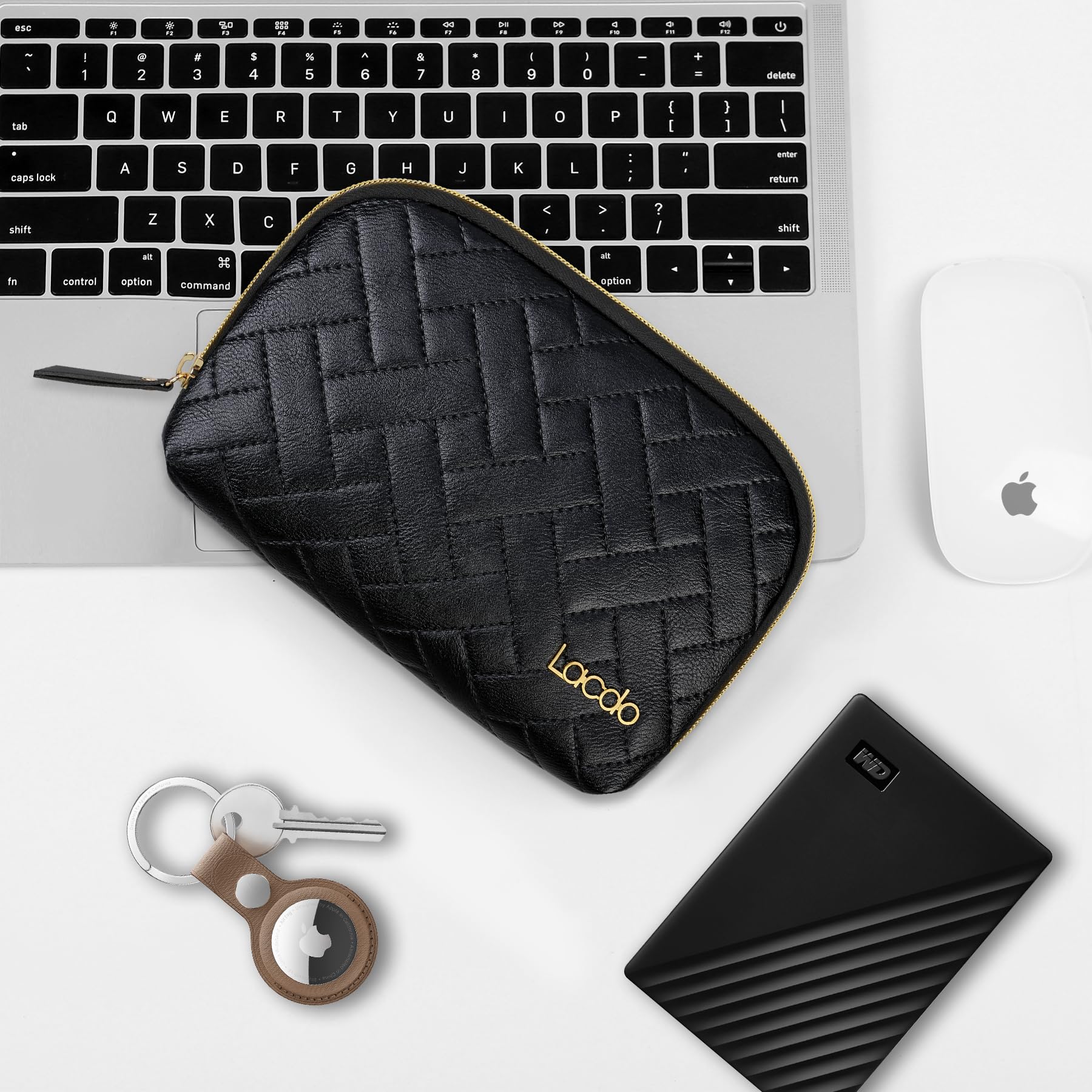 Lacdo Electronic Organizer Travel Cable Bag - Waterproof Storage Pouch for MacBook Charger, Cables, Mouse, Power Bank, USB Drives - Perfect for Office, Business Trips & Daily Commute (Black)