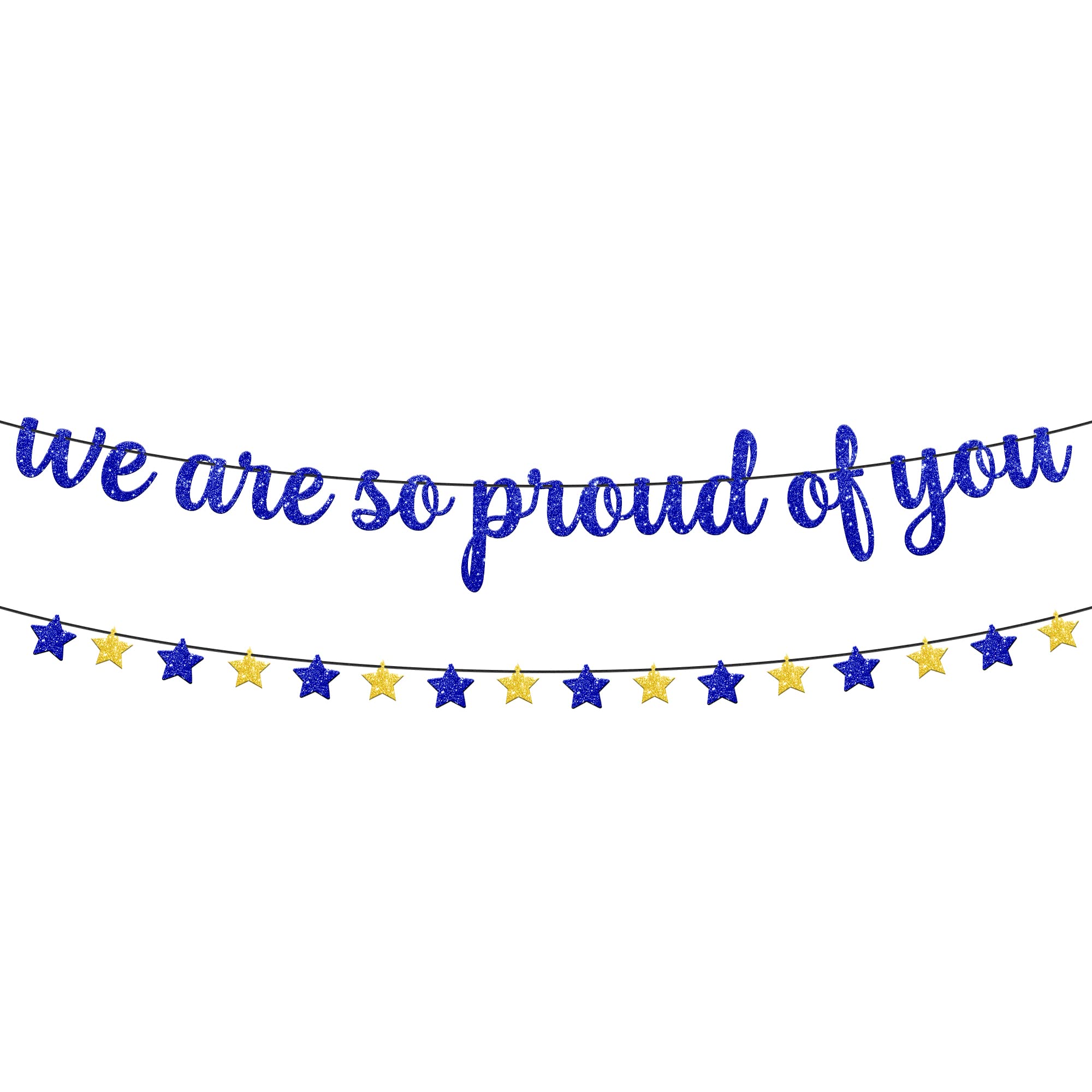 KatchOn Glitter 'We Are So Proud of You' Graduation Banner - 10ft Ready-to-Use, Blue 2025 Graduation Decor | Perfect for High School & College Graduation Parties, Commencement Ceremonies & Photo Backdrops