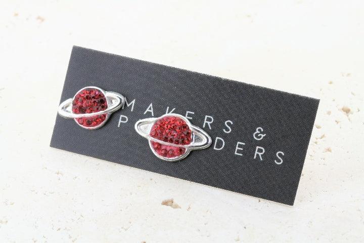 Saturn Stud Earrings in Red - Stylish & Trendy Jewelry for Women - Perfect for Parties, Weddings & Everyday Wear