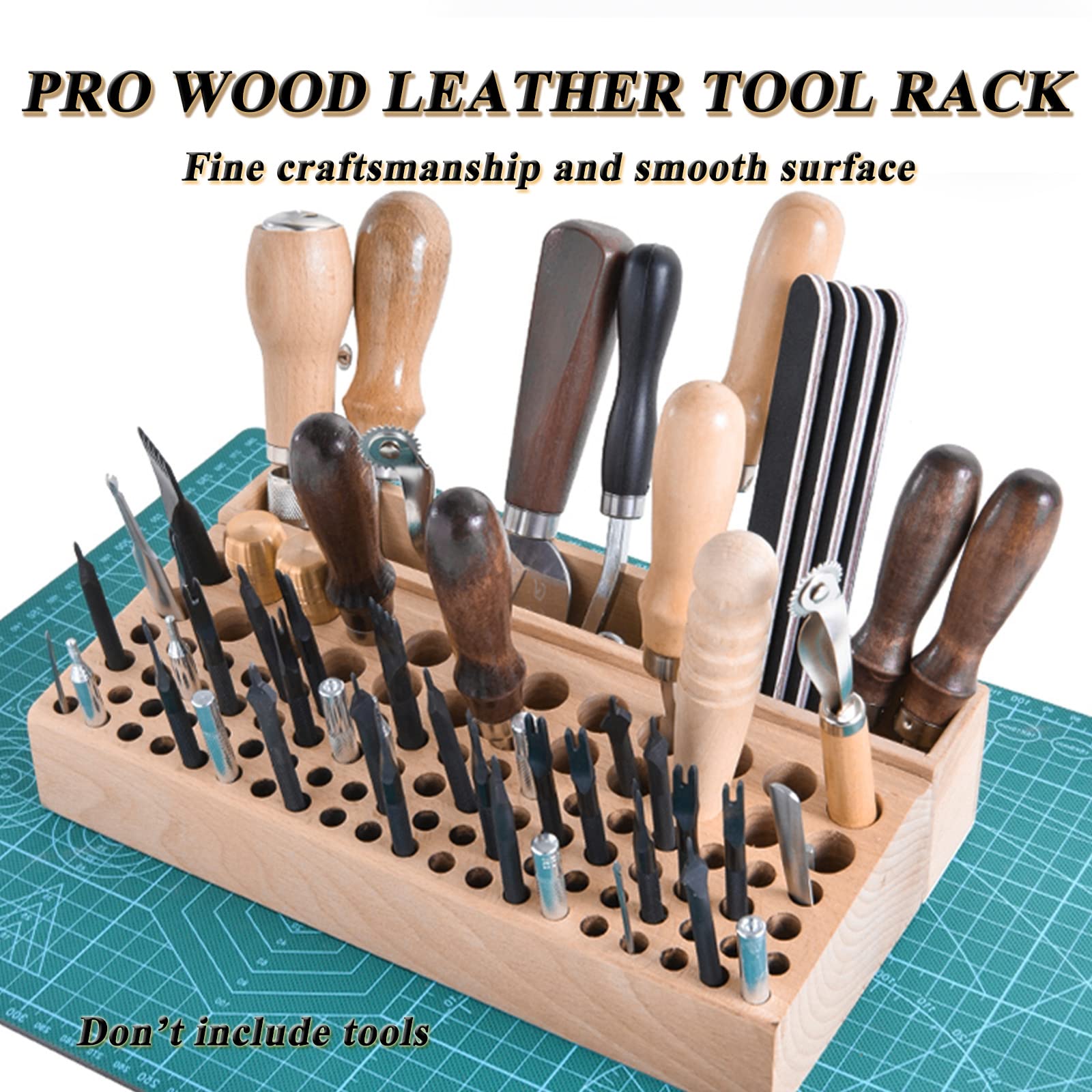 Premium Leather Craft Tool Organizer - 98 Hole Wooden Leatherworking Tool Stand with 3 Storage Slots | Large Leather Craft Storage Rack for Sewing, Stamping & Carving Tools | Perfect for Workshops & DIY Leather Projects
