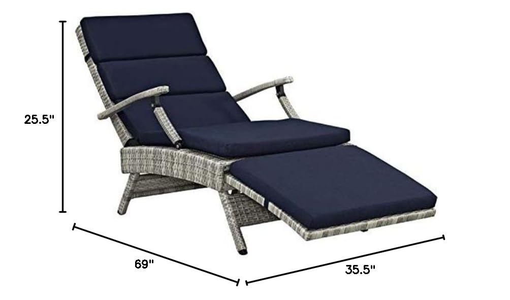 Modern Wicker Patio Lounge Chair - Navy Blue Rattan Outdoor Furniture for Poolside, Garden & Backyard Relaxation