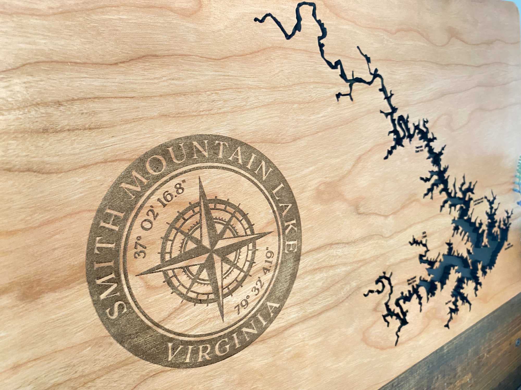 Custom Wooden Map of Smith Mountain Lake Virginia - Handcrafted Wood Wall Art - Unique Virginia Gift in Cherry Finish - Perfect for Home Decor, Office, or Cabin Wall Art