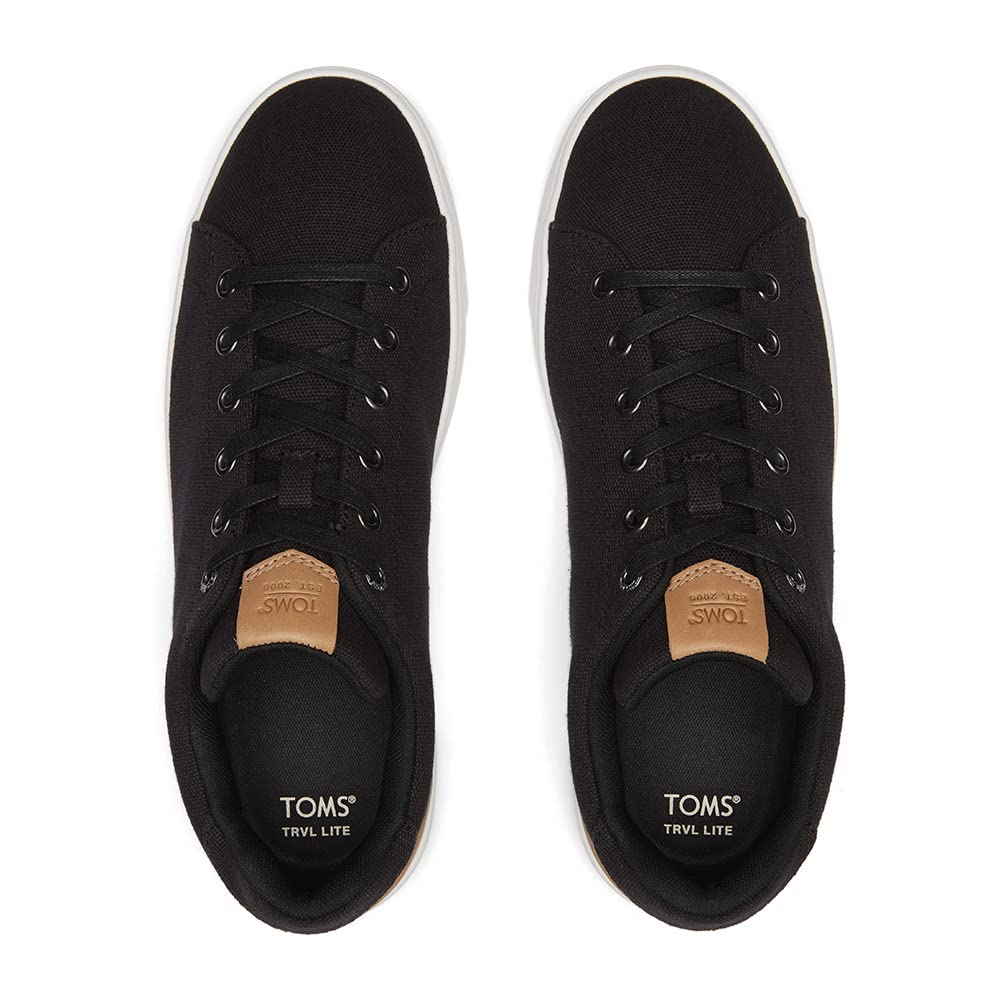 TOMS Men's Travel Lite Low Lace-Up Sneakers - Casual Walking Shoes for Men in Black | Comfortable Lightweight Shoes for Travel, Work & Everyday Wear