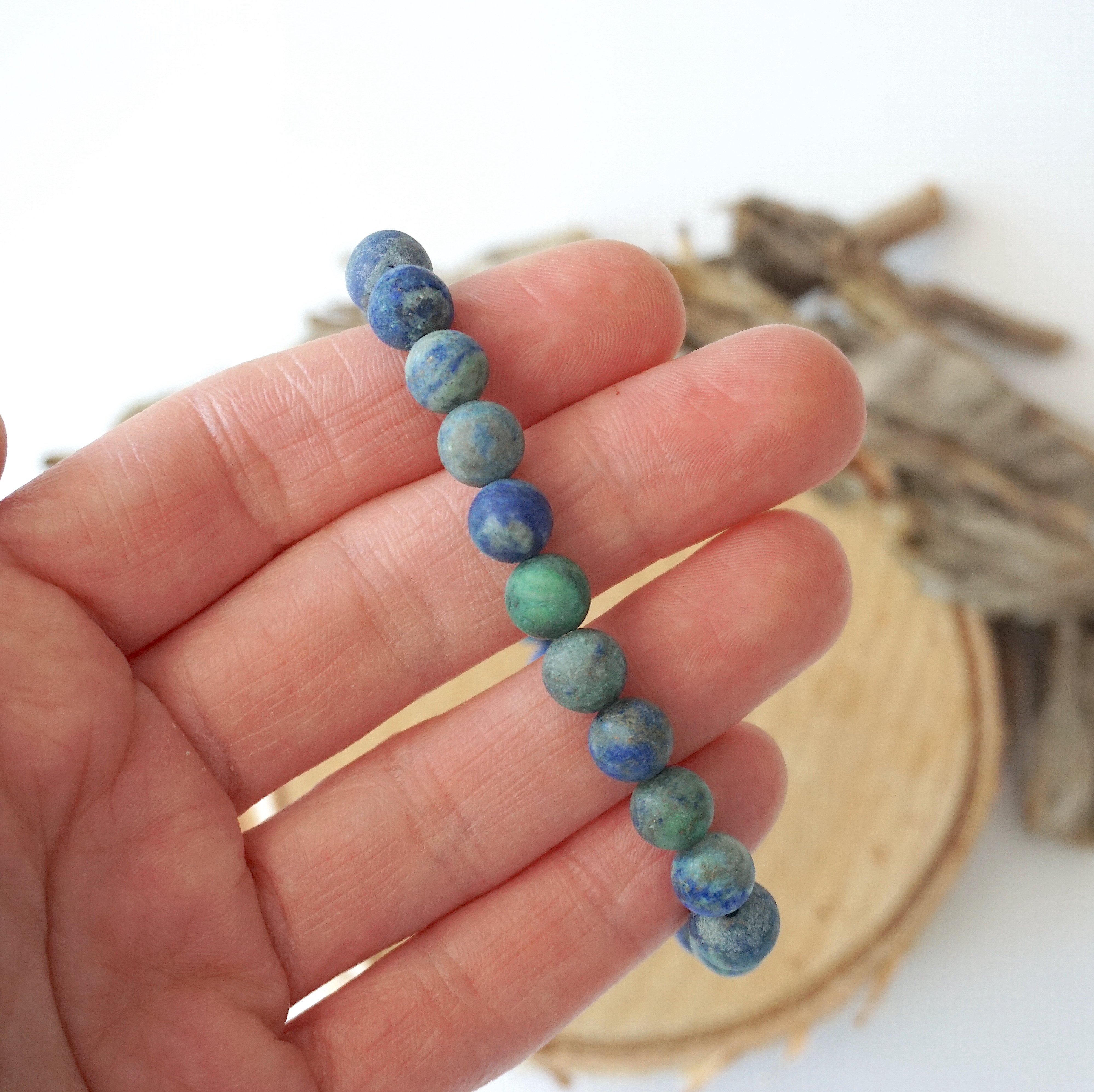 Matte Azurite Healing Crystal Mala Bracelet - Natural Stone Beads for Meditation, Yoga & Spiritual Healing | Perfect for Stress Relief & Positive Energy