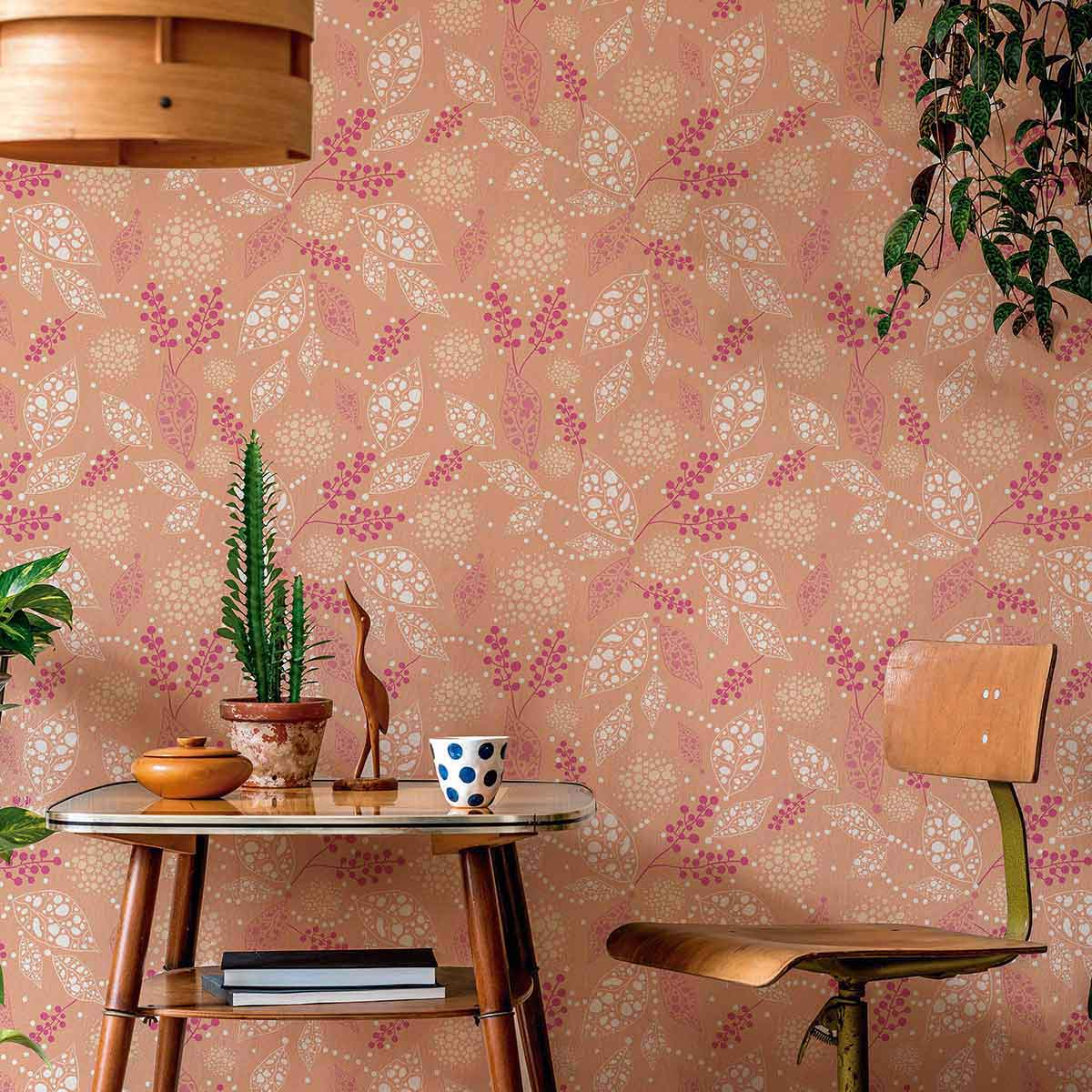 Pink Leaf Peel and Stick Removable Wallpaper - Self-Adhesive Decorative Wall Covering for Bedroom, Nursery, Living Room & Office Decor